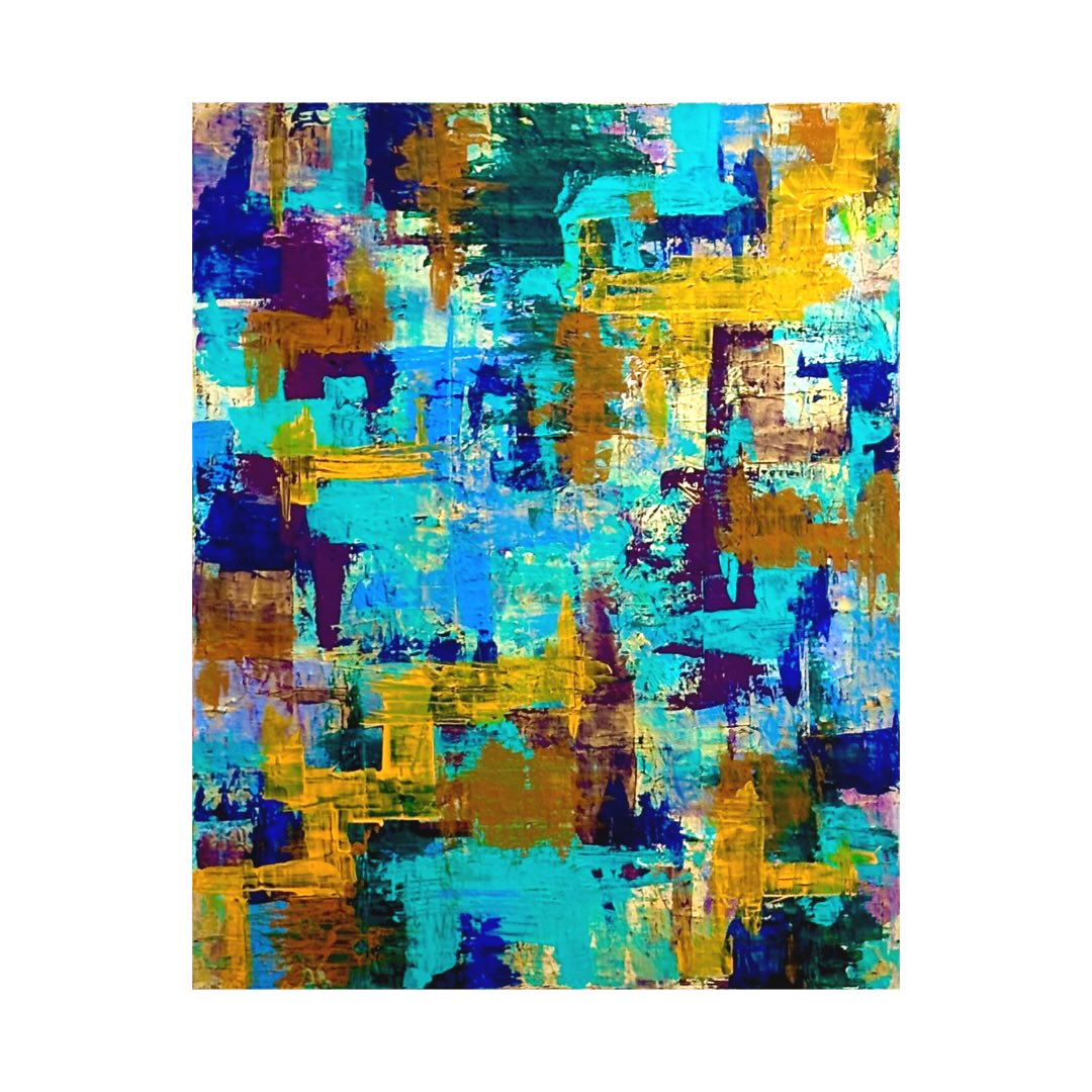 “Sol y nubes”
Acrylic on canvas
30” x 24”
A dynamic collision of light and atmosphere, Sol y Nubes pulses with the raw energy of a sky caught between weather and wonder. Broad, gestural strokes of cerulean, turquoise, and cobalt surge across the canvas, interrupted by flashes of golden ochre and amber — sunlight fracturing through cloud cover. Deep plum and violet shadows anchor the composition, lending weight to what might otherwise dissolve into pure luminescence.
The w ork resists stillness. Layers of paint built up through palette knife and brush create a textured topography — tactile, almost geological — as if the sky itself has mass and memory. There is no horizon here, only immersion: the viewer is placed inside the moment the sun breaks through.
Sol y Nubes belongs to a tradition of expressive abstraction that treats color not as description but as sensation — less a painting of sky and clouds than the felt experience of them.
Exhibited: Ecos y Reflejos, EventThem Studios, Boston, April 2026
.
.
.
.
.
#blue #sky #art #home #abstract