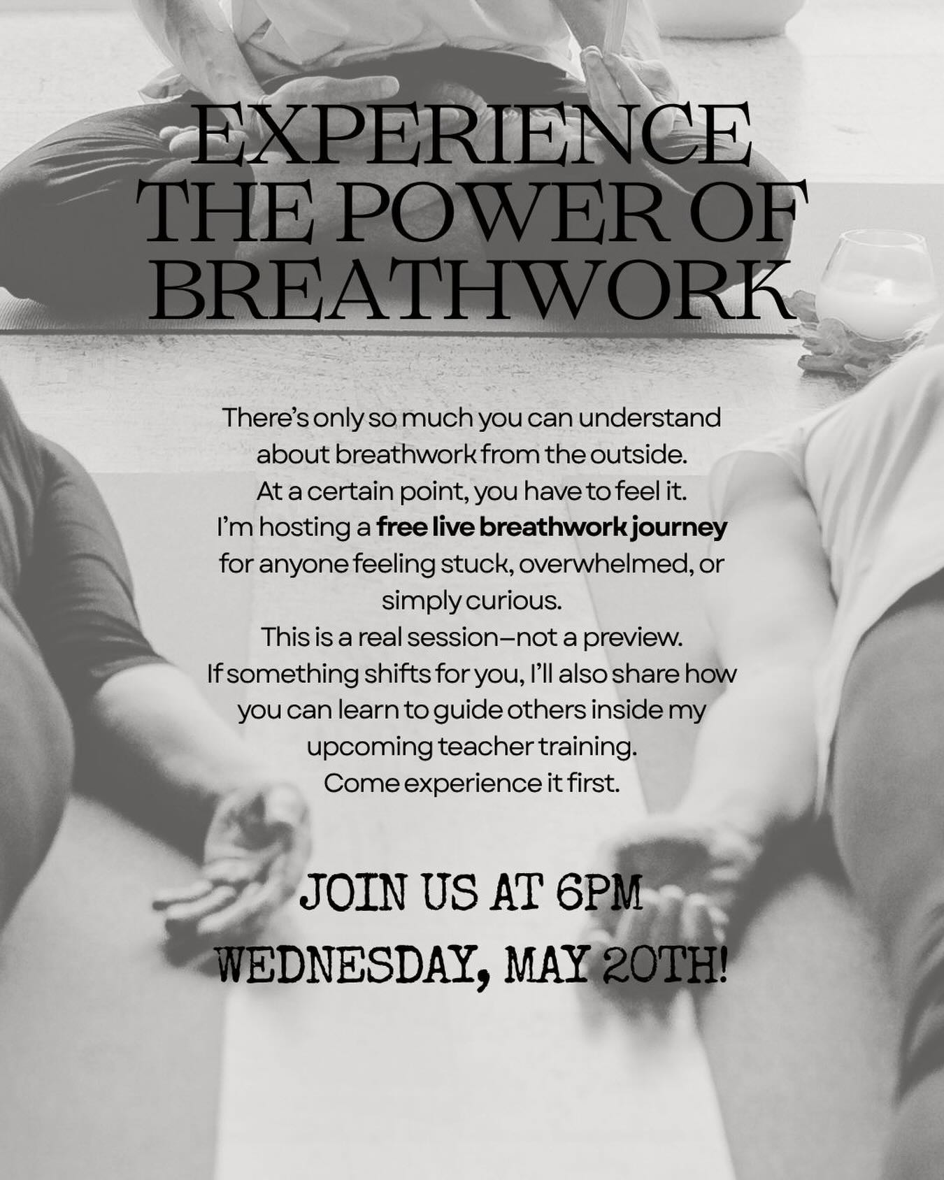 .
Join us WEDNESDAY MAY 20TH AT 6PM.
Register at the link in my bio to save your spot.
See you on your mat!
#breathwork #breathworkhealing #breathworkfacilitator #somatichealing #majarebornyoga