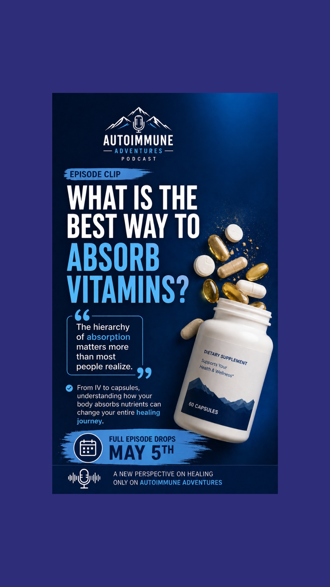 What’s the best way to absorb vitamins and supplements?
Dr. Jess breaks down the hierarchy of absorption and why it matters more than most people realize—especially for those navigating chronic illness or autoimmune disease.
Full episode releases May 5th.
#AutoimmuneAdventures #DrJess #VitaminAbsorption #Supplements #FunctionalMedicine #GutHealth #ChronicIllnessSupport #AutoimmuneHealing #WellnessPodcast #May5Release