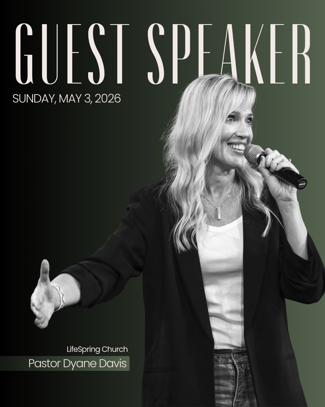 This Sunday, we’re excited to welcome Pastor Dyane Davis from LifeSpring Church, Abbotsford, BC! Come hear a powerful message that will inspire and challenge you to live out God’s purpose in your life.