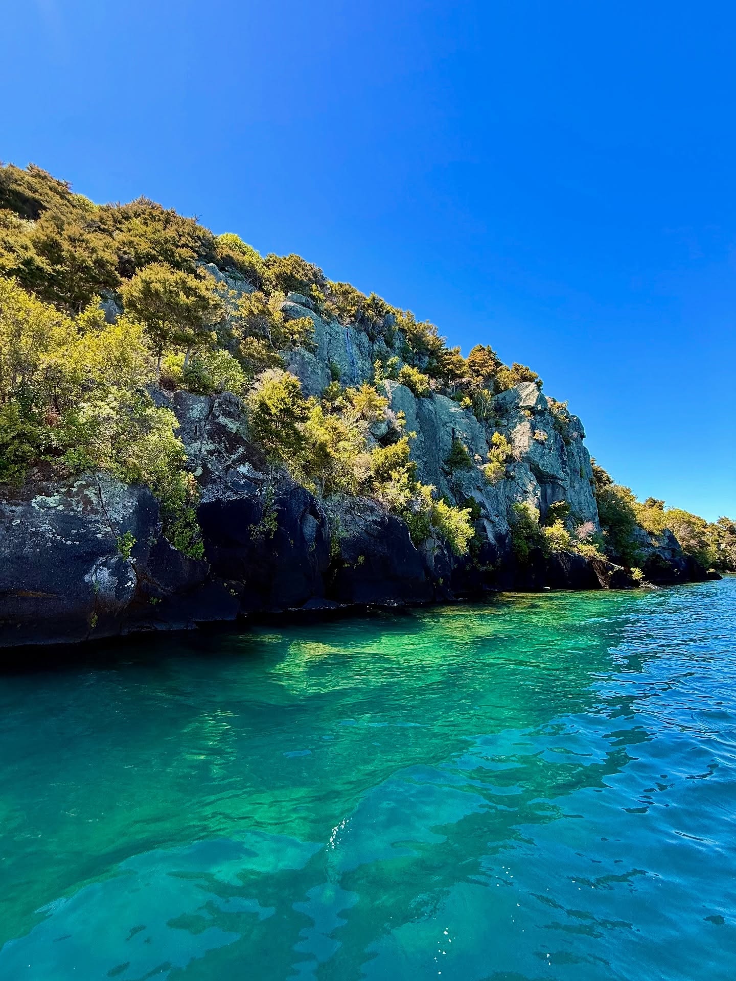Sunny day, cliffs on the right, carvings around the corner.
This is Mine Bay on a good one.
If you didn’t know, would you still guess this is Lake Taupō?
Daily sailings at 10:30am & 2pm.
#SailBarbary #MineBay #LakeTaupo #MaoriRockCarvings