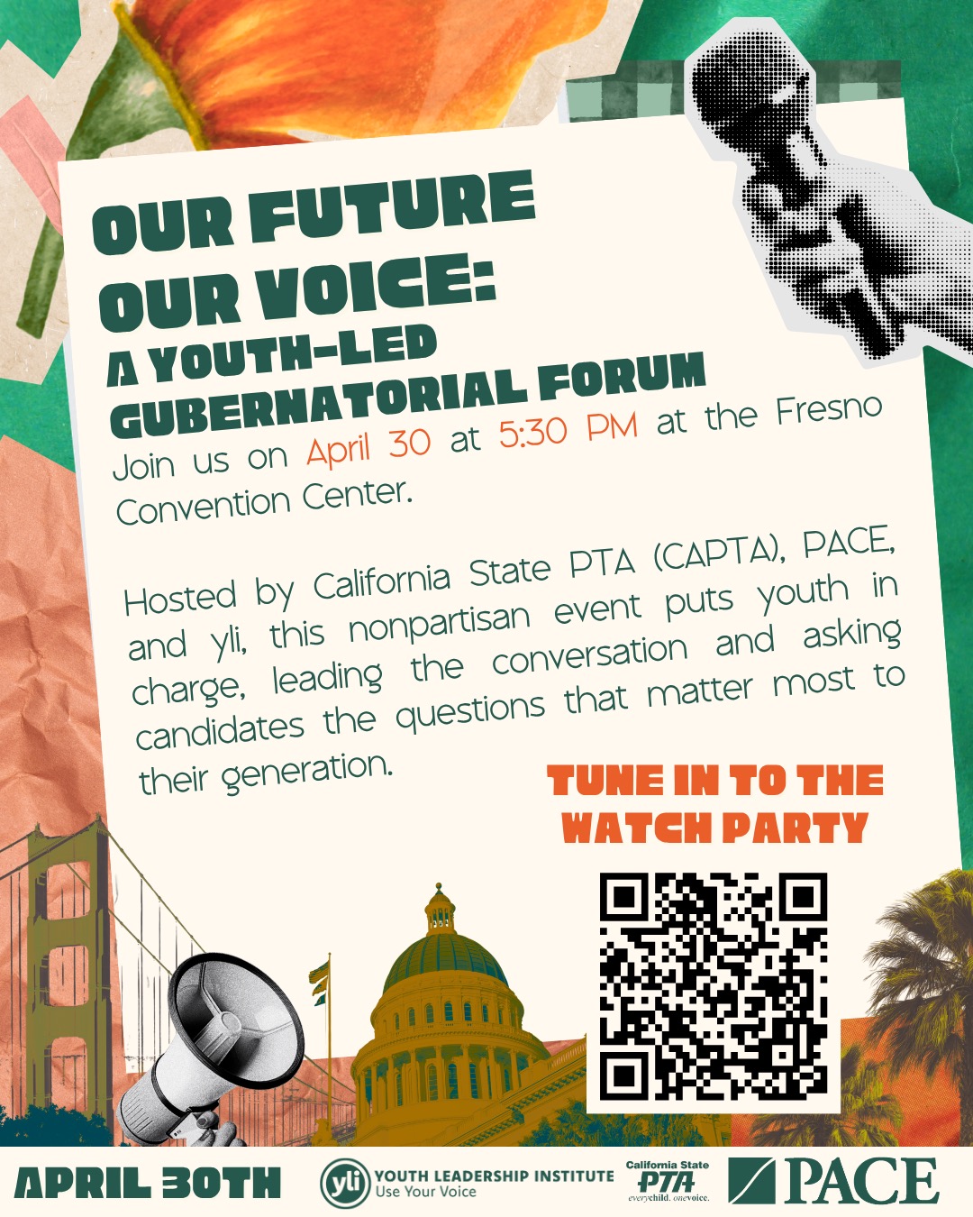 Join @ylinstitute for a free, youth-led gubernatorial candidate forum today from 5:30 to 7 p.m. @fresnoconventioncenter. You can also tune into the watch party at the link in bio. This special forum will amplify youth voices, highlight policies of concern to youth, and encourage active democratic participation. To learn more and to register for the event, tap the link in bio.