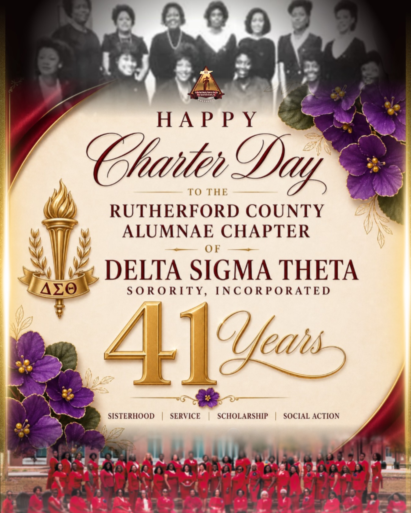 Happy Charter Day to the Rutherford County Alumnae Chapter of Delta Sigma Theta Sorority, Inc. Honoring 41 years of dedication to sisterhood, scholarship, service, and social action. #rcacdeltas #deltasigmatheta #dst #1913