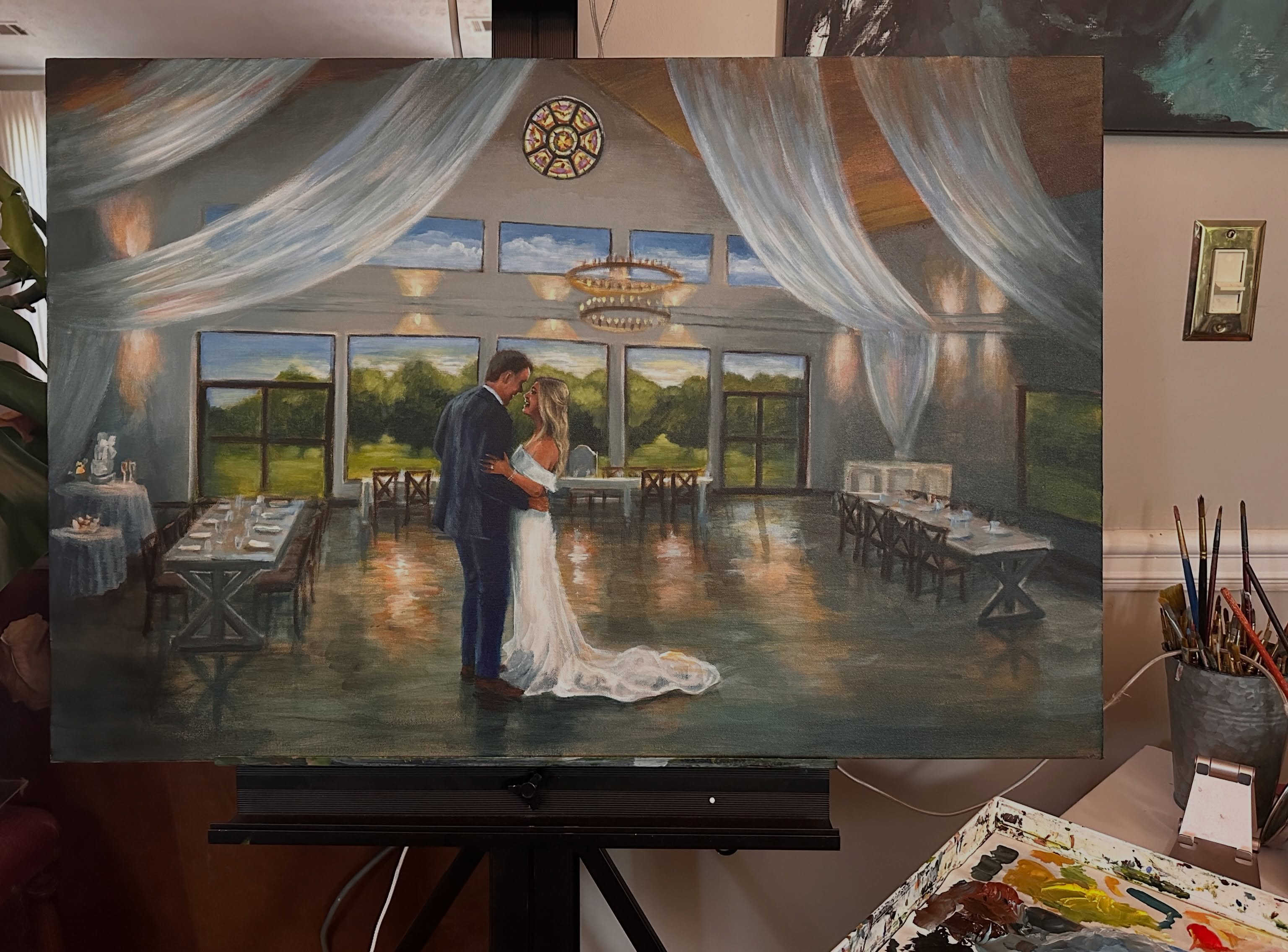 Putting on the final touches of Lily and John’s 24”x36” painting @magnoliacreekfarms