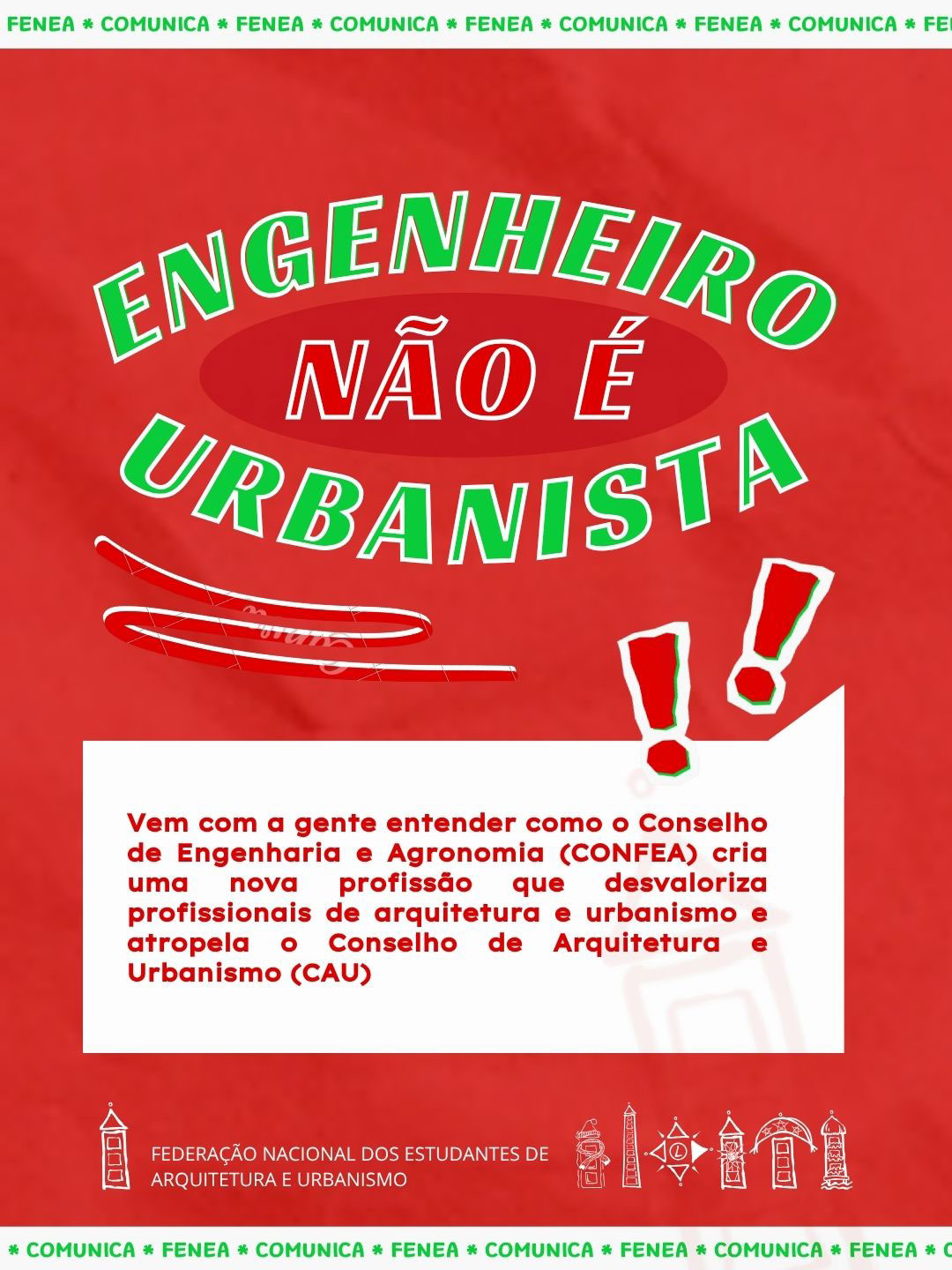 Quando o óbvio precisa ser dito: Engenheiro não é urbanista!
Se você cursa Arquitetura e Urbanismo, você sabe que nossa formação exige teoria e crítica e passa por diferentes áreas, da tecnologia às ciências sociais aplicadas. Isso está nas Diretrizes Curriculares de Arquitetura e Urbanismo e não é o mesmo recorte das diretrizes dos cursos de engenharia.
Por isso a FeNEA se posiciona terminantemente contra a Resolução nº 1.157/2025 do CONFEA, que cria o “cargo” de engenheiro urbanista e reacende uma disputa que impacta o exercício profissional, o planejamento urbano e o direito à cidade. Urbanismo vai além da técnica e envolve território, sociedade e política pública.
Vemos com preocupação esse avanço e chamamos estudantes a puxarem esse debate nas suas instituições, porque isso pode mexer com atribuições e com o rumo das políticas urbanas. A pergunta é se isso está de acordo com a legislação que regula a Arquitetura e Urbanismo e com as Diretrizes Curriculares já consolidadas.
Urbanismo não pode virar uma habilitação criada por resolução, sem debate amplo e sem compromisso com a complexidade do campo. Seguimos juntos na defesa do urbanismo como campo essencial para cidades mais justas e qualificadas.
Conhece mais alguma entidade que se posicionou sobre a resolução do CONFEA? Marca nos comentários!
#urbanismo #direitoàcidade #cidade