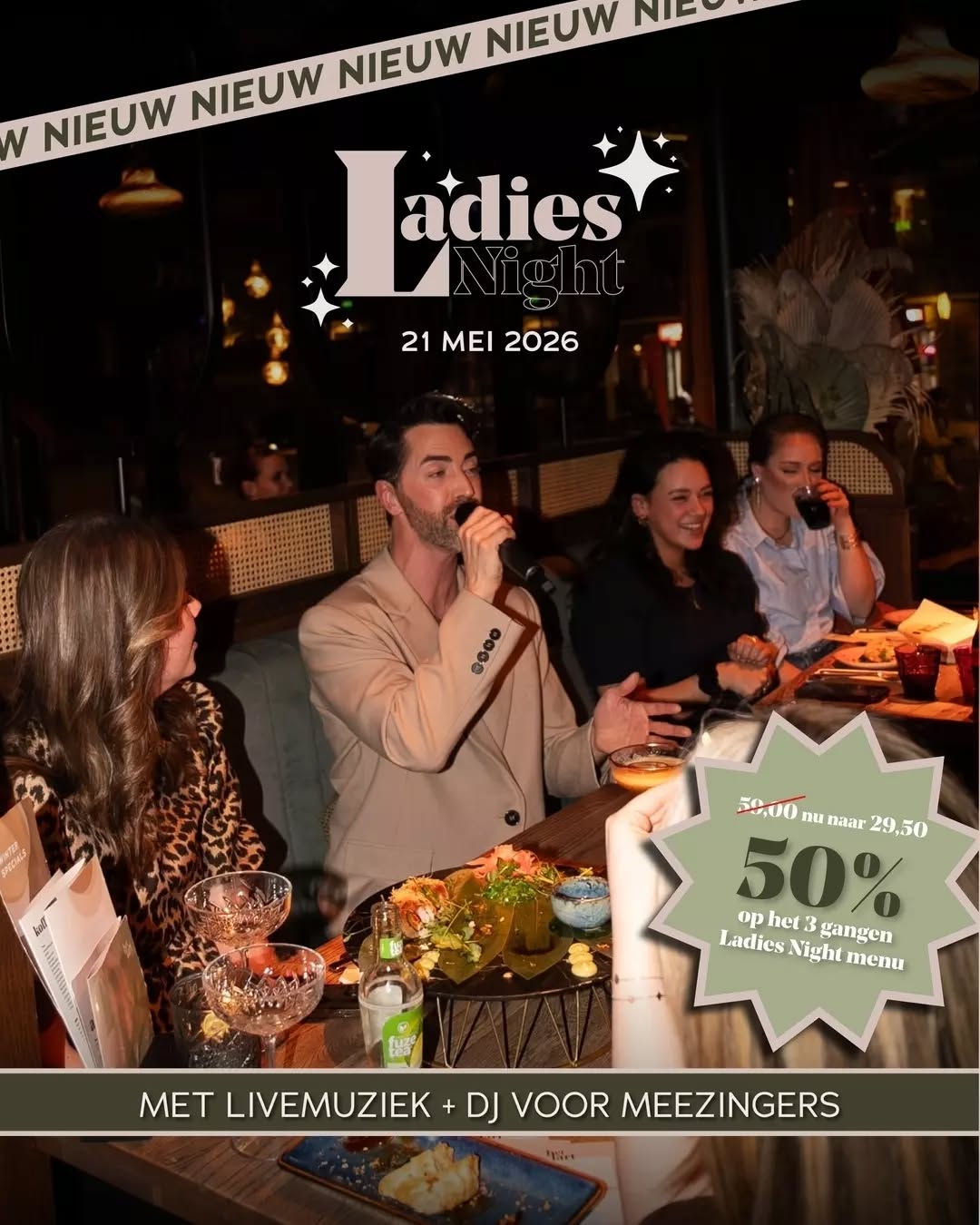 Over 3 weken staat er weer een nieuwe avond voor de dames op het menu. Reserveer nu jouw tafeltje tijdens Ladies Night, geniet van livemuziek en eet voor de helft van de prijs. En wacht niet te lang... voor je het weet zijn we uitverkocht! 💃🪩
#ladiesnight #uitetenvlaardingen #vlaardingen #vlaardingenhotspot #hethartvanvlaardingen