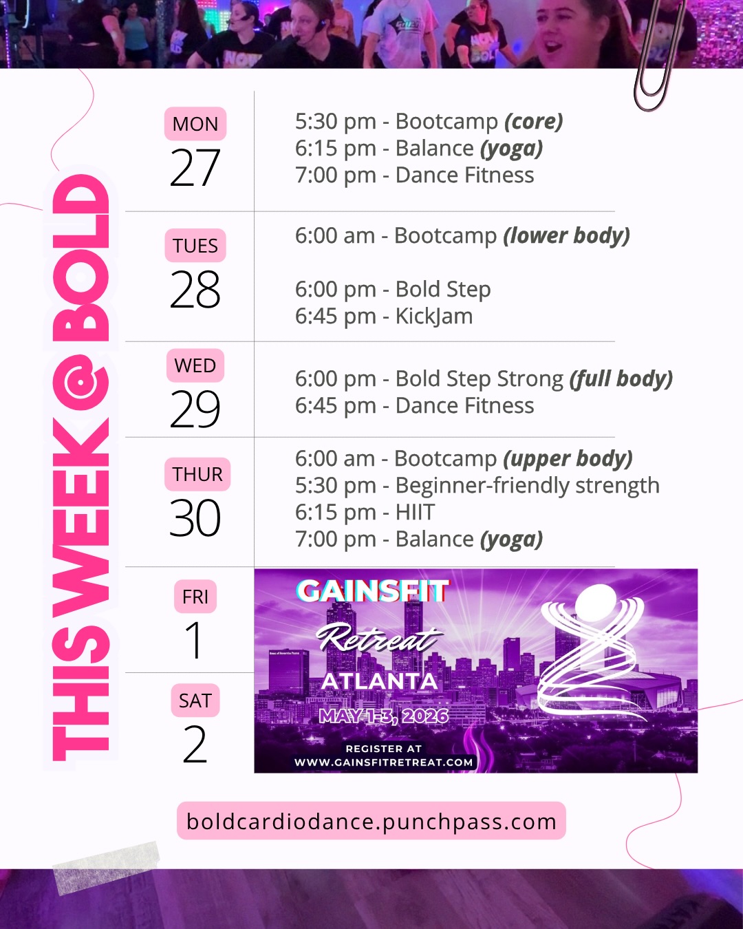 We’ve got a BUSY week ahead! ✨
Join us for class in studio and don’t miss GainsFit Atlanta this weekend! There’s still time to register for individual classes. Come dance with Nicole & try dozens of other formats. It’s always a blast!
🔗 in bio to register!
#dancefitness #gainsfit #danceworkout #womensworkouts #dallasga