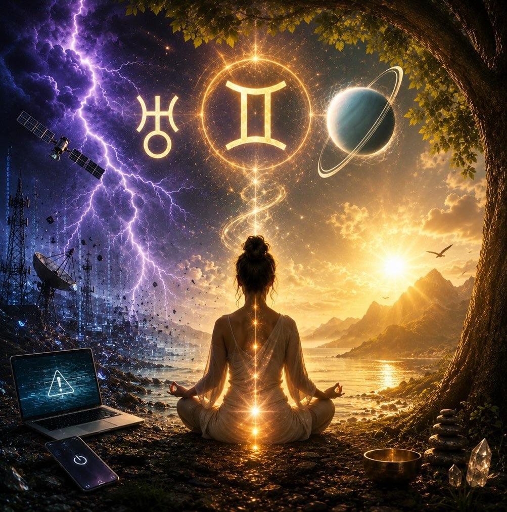 May 20th the Sun moves into Gemini, and by the 22nd it conjuncts Uranus ⚡️✨
This is fast, electric, unpredictable energy. Uranus brings sudden realizations, disruptions, breakthroughs, innovation, and surprises that shake us out of old thinking. Gemini rules information, communication, technology, travel, and the nervous system—so we may experience information overload, communication glitches, computer or phone issues, and heightened mental energy.
Mercury in Gemini sextile Saturn helps bring some grounding and practicality, while the Moon moving into Virgo reminds us to reconnect to the body and the Earth.
The best medicine for this energy is grounding:
Earthing, getting in the water, breathwork, nervous system care, and taking breaks from technology.
🧘♀️ Wednesday Class 9:30 am:
We will practice a grounding kriya for the nervous system along with the “Very Secret Kriya” to help balance and stabilize this intense energy.
The world is changing quickly, but the real transformation is happening within us. Yoga is not about escaping reality—it is about becoming a balanced, grounded, well-functioning human being.