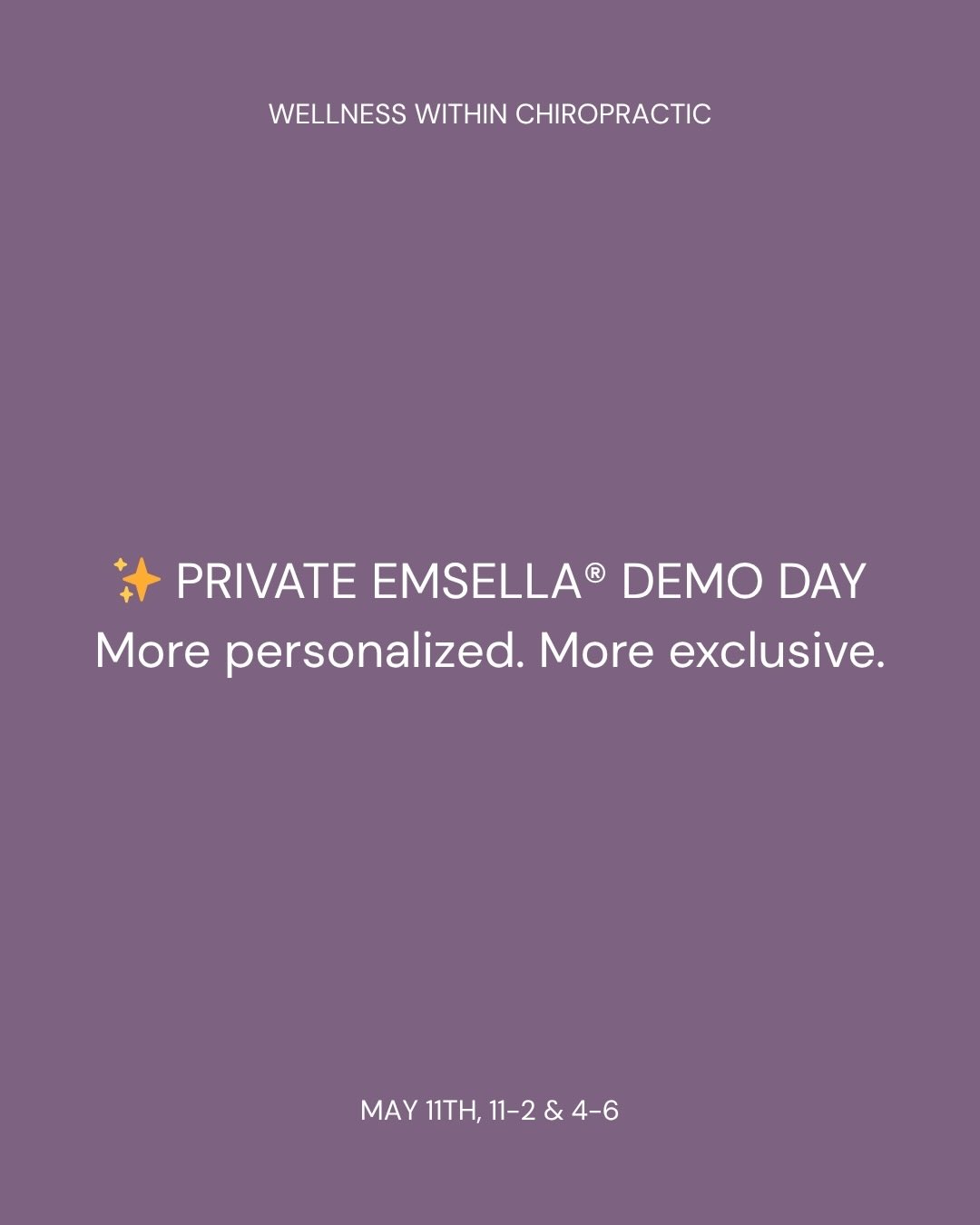 🎉 Everyone wins at our Private Emsella Demo Day
✔️ Every attendee receives a raffle entry to win 2 FREE Emsella sessions + magnesium
✔️ Anyone who purchases receives a FREE month of full-body red light therapy (8 sessions)- a $199 value ✨
This is your chance to experience Emsella in a 15 minute, 1:1 private session and take advantage of exclusive event-only perks.
⏳RSVP required + limited spots available
📩 Message us or call to reserve your time!