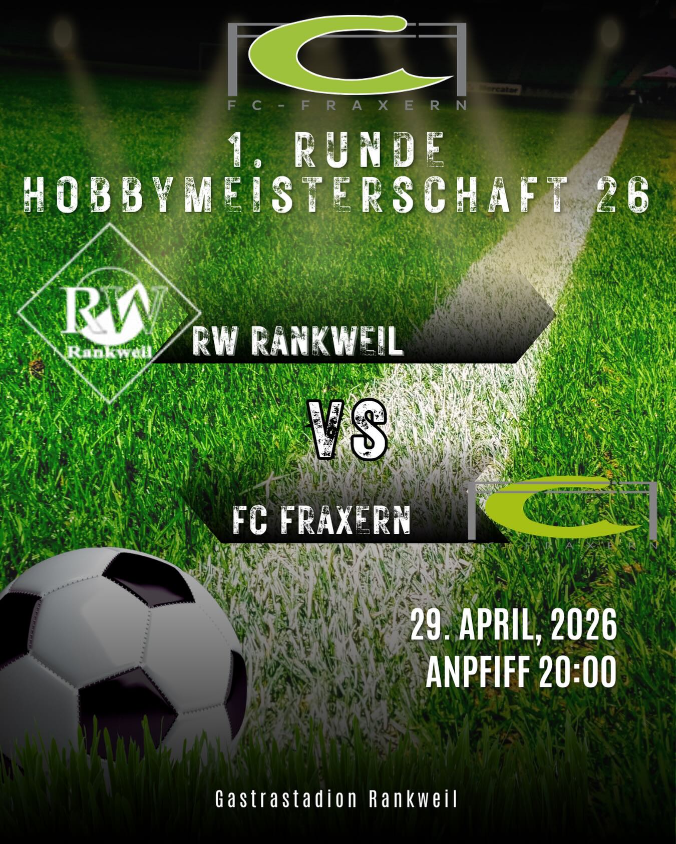Endlich geht’s los! 💪
Voller Motivation starten wir diesen Mittwoch in die Meisterschaft 2026! ⚽️
Unsere 11 trifft auswärts auf den RW Rankweil – Anpfiff 20:00 Uhr.
Wir freuen uns auf zahlreiche Unterstützung für unsere Mannschaft!
#hobbyligavorderland #fcfraxern #fussball #ligastart