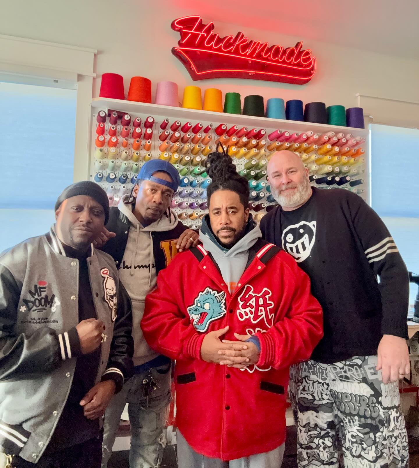 @solmessiah receiving his Huckmade MF Doom jacket, along with @inviziblehandz and @johnrobinsonmusic of @scienzoflife (and some other nerd).
#huckmade #hiphop #mfdoom #doom #varsityjaket