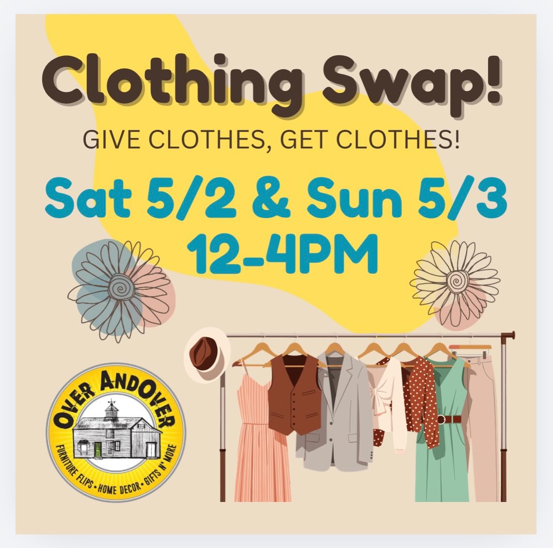 Don’t let a little rain stop you from cleaning out your closet! The clothing swap will be inside today and continue tomorrow! Bring your unwanted clothing items and take what you want. Give and get! See you at OAO!