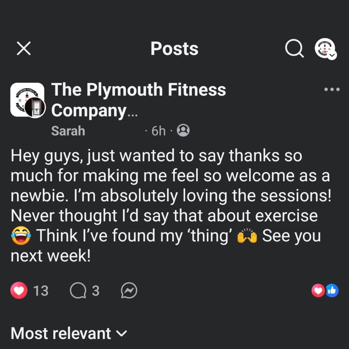 We just had to share this lovely feedback from one of our new members Sarah. Stuggling to find a gym or exercise class that you enjoy and want to come back to? Come and give us a try, and you never know, this could be you next!... Great to have you on board Sarah 💪😀
