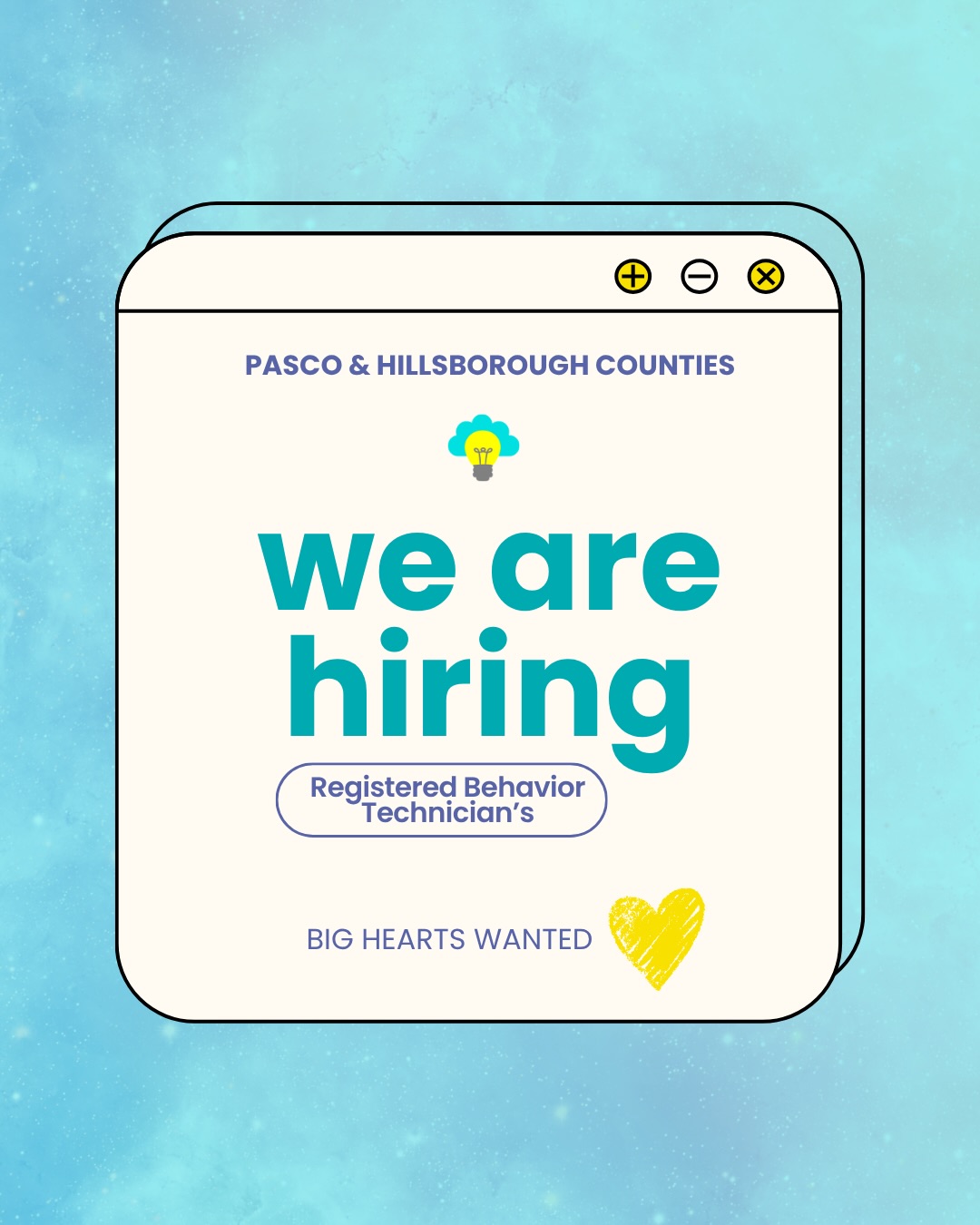 We are hiring in Pasco & Hillsborough Counties! 🌈 ✨
Do you…
❤️ Have a big heart?
🛝 Enjoy playing?
🤝 Want to help others?
💌Then join our team! Send your resume to info@bmcmiami.com today.