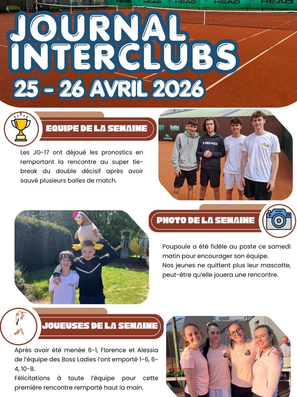 Le retour du journal des interclubs 🤩
Félicitations à toutes nos équipes 👏🏻
À dans deux semaines au bord des terrains 🎾💪🏻