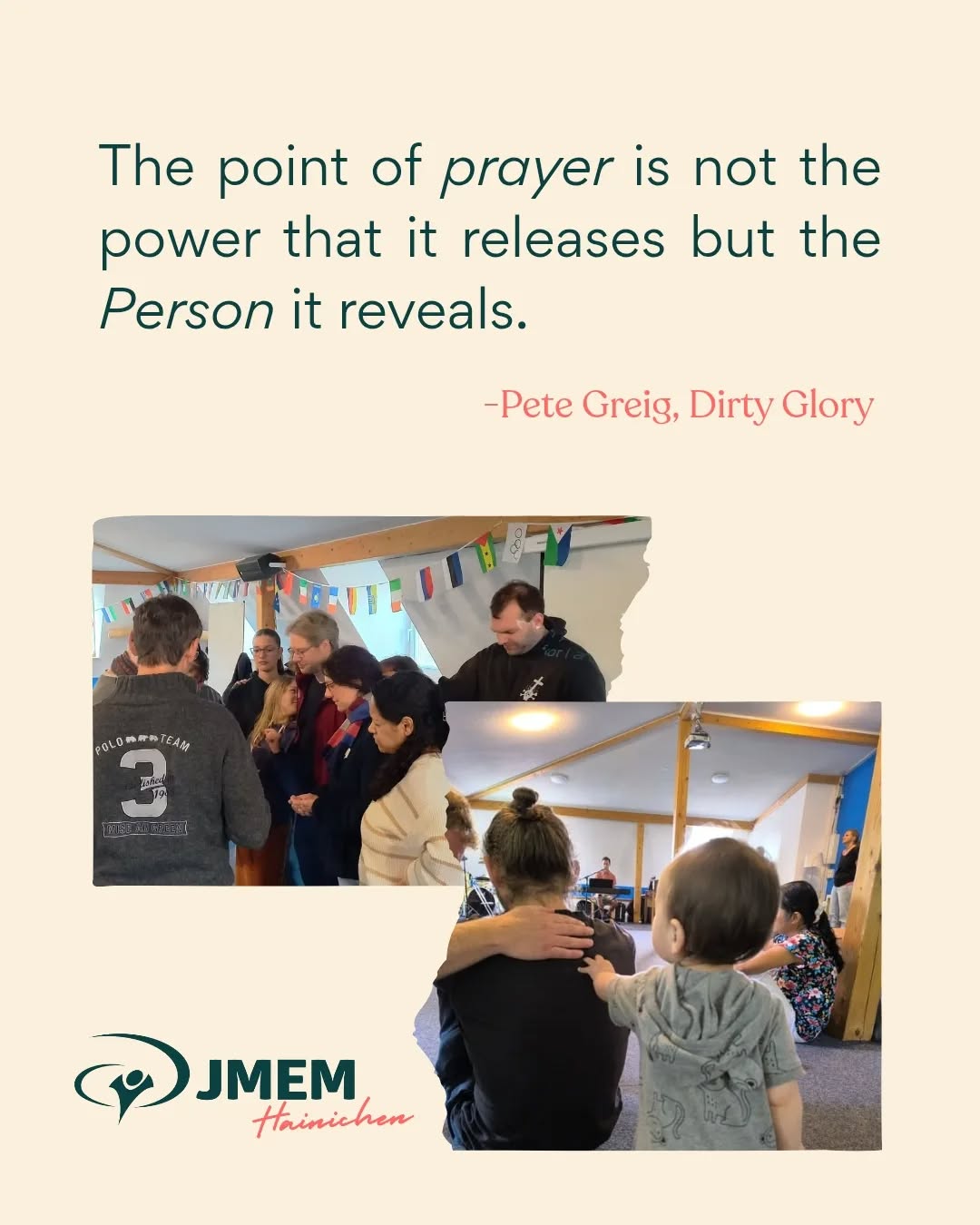 Why do you pray?
As a base, we’ve been reading Dirty Glory by Pete Greig together, and it has been shifting the way we look at Prayer.
As Pete Greig writes in the book:
"I don’t pray because I’m into prayer. I pray because I’m into Jesus, so we talk. I don’t believe in the power of prayer. I believe in the power of Jesus, so I ask for his help. A lot."
This is how we want to live, less about the "discipline" of prayer and more about the person of Jesus. He is the vision. He is the movement.