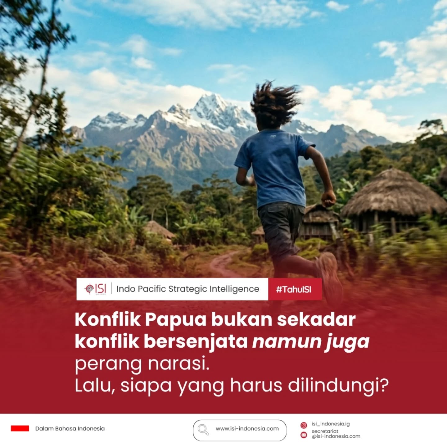 Konflik Papua semakin menunjukkan pergeseran: dari kekerasan fisik menuju kontestasi narasi di ruang digital.
Berbagai aktor, baik negara maupun non-negara, tidak hanya beroperasi di lapangan, tetapi juga membangun legitimasi melalui produksi dan distribusi informasi. Dalam konteks ini, persepsi publik menjadi arena yang sama pentingnya dengan kontrol teritorial.
Namun, dinamika tersebut sering kali menyisakan satu pertanyaan mendasar yang belum terjawab secara memadai: bagaimana posisi dan perlindungan masyarakat sipil di tengah tarik-menarik kepentingan ini?
Tanpa memastikan rasa aman dan keadilan bagi warga, stabilitas yang dibangun berisiko menjadi semu.
#TahuISI #Papua #IsuStrategis #KeamananNasional