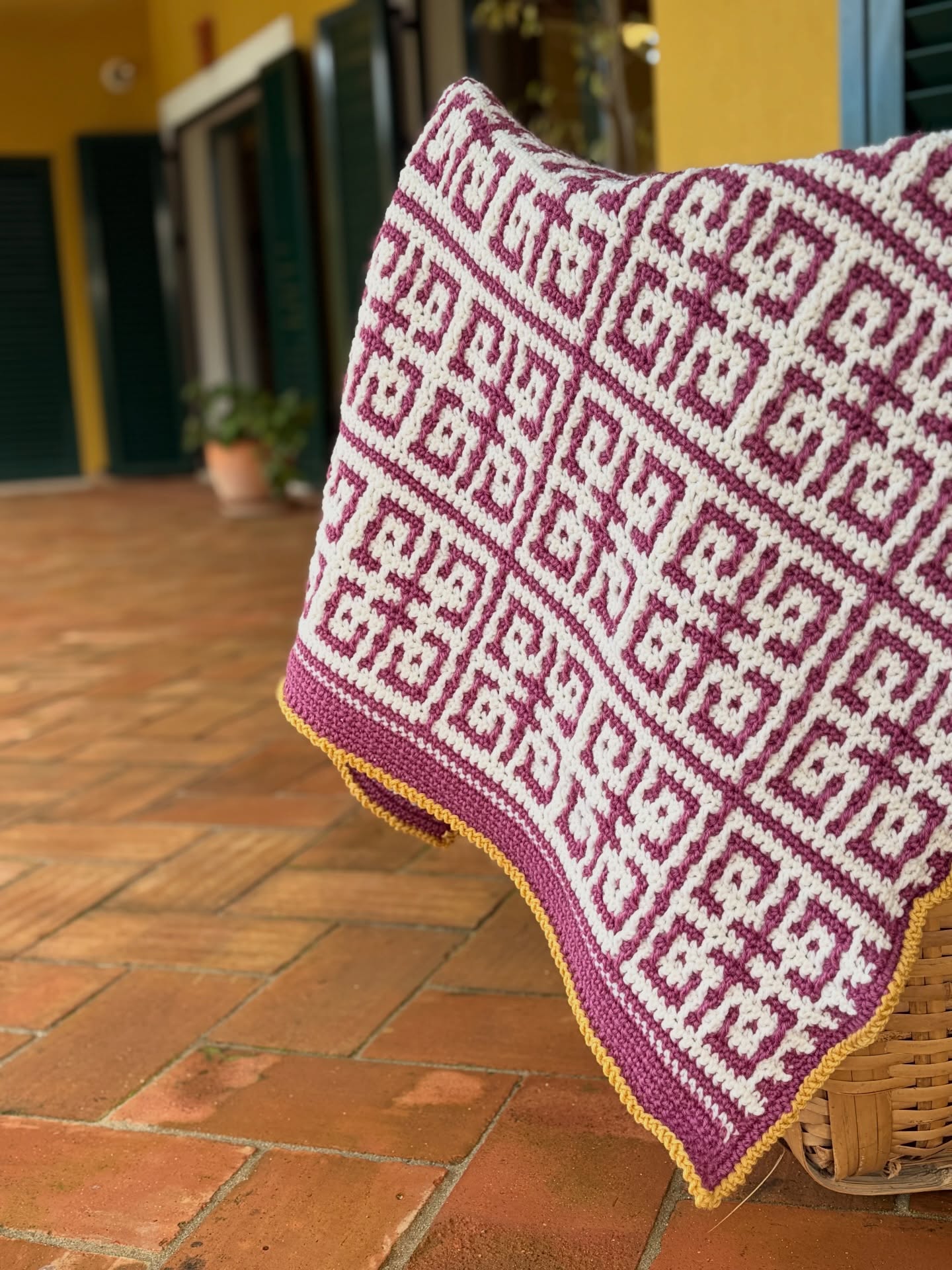 Fresh off the hook: the Azulejo Throw.
Inspired by the beautiful tile work of Portugal, the Azulejo Throw is a little bit of the Mediterranean in your home.
Azulejo (pr. Uh-zoo-lay-ho) | Noun
Portuguese: [ɐzuˈle(j)ʒu,