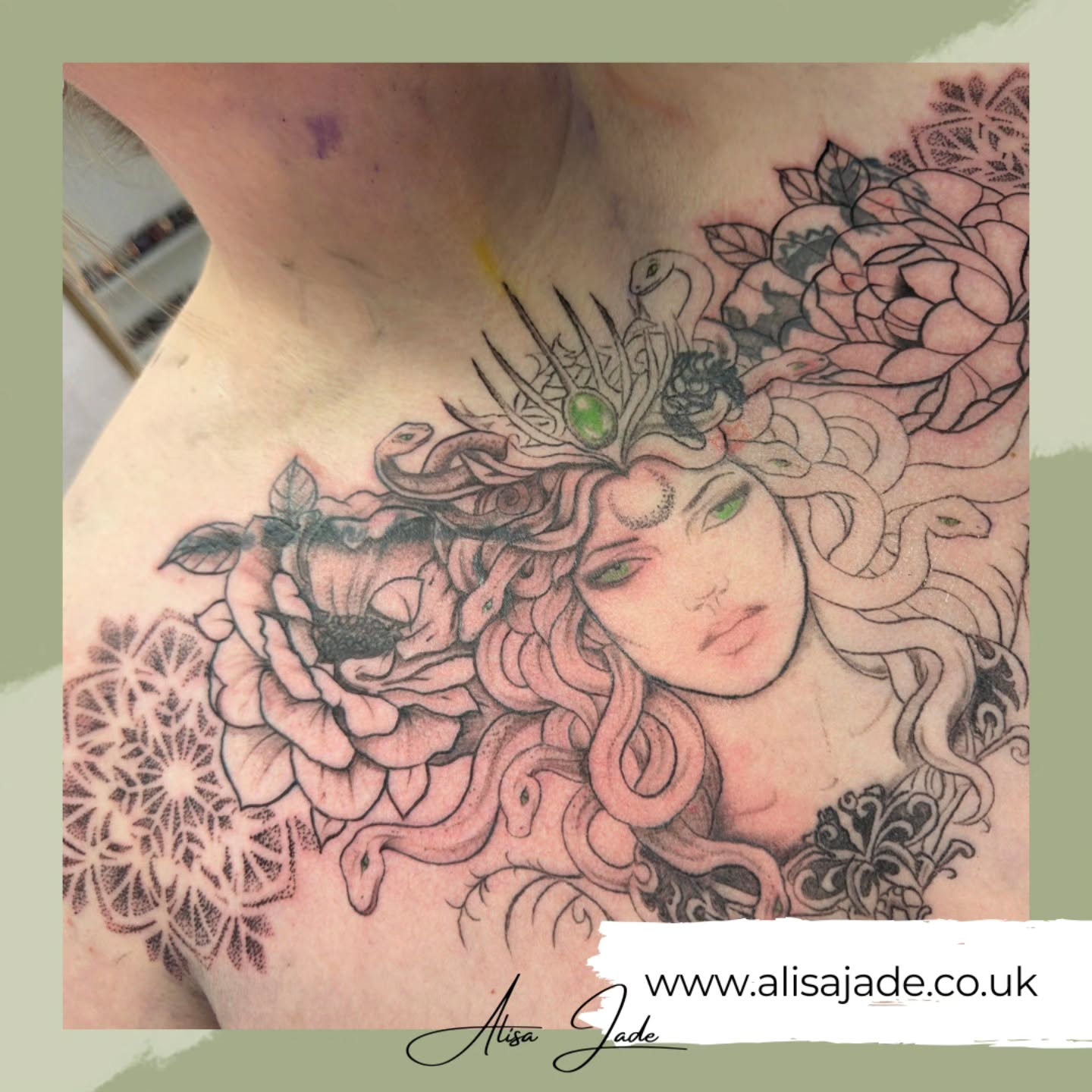 Two past versions, silenced beneath her gaze 🐍
Some stories don’t get retold… they get transformed. 💚
Excited to finish this cover up chest piece then onto the neck I believe 😍
#medusatattoo #coveringtheold #medusachesttattoo #chesttattoo #tattoostoke