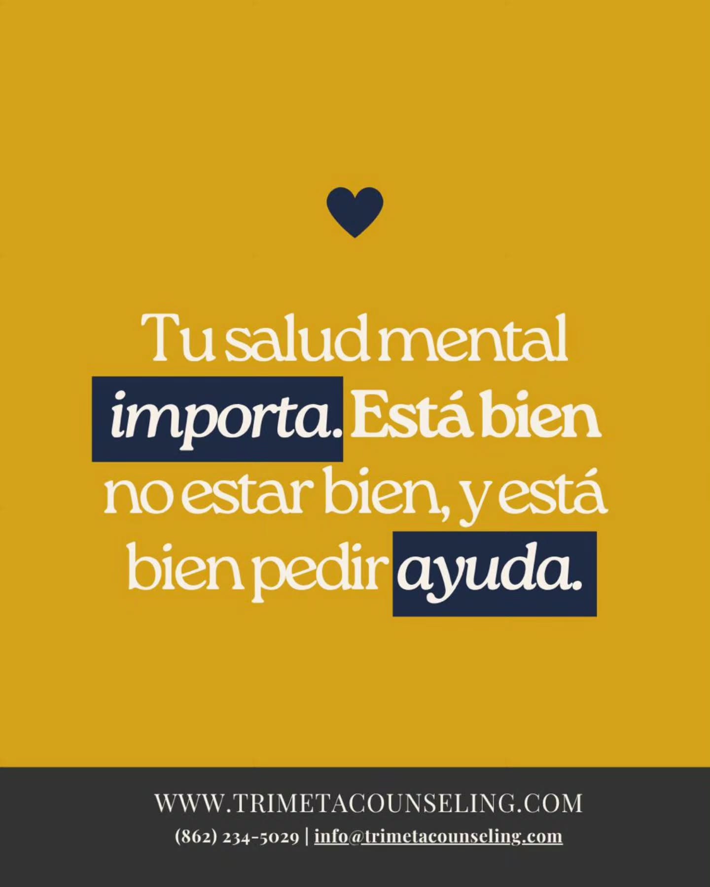 Your mental health matters.
It’s okay to not feel okay—and it’s okay to ask for support.
At Tri-Meta Counseling, we’re committed to creating a space where you feel seen, heard, and supported—en el idioma que te haga sentir más cómodo/a.
✨ We have multiple Spanish-speaking therapists ready to support you.
✨ Contamos con terapeutas que hablan español y están aquí para apoyarte.
You don’t have to navigate this alone.
No tienes que pasar por esto solo/a.
Schedule your free 15-minute consultation today 🤍
#MentalHealthAwarenessMonth #TuSaludMentalImporta #YourStoryMatters #TerapiaEnEspañol