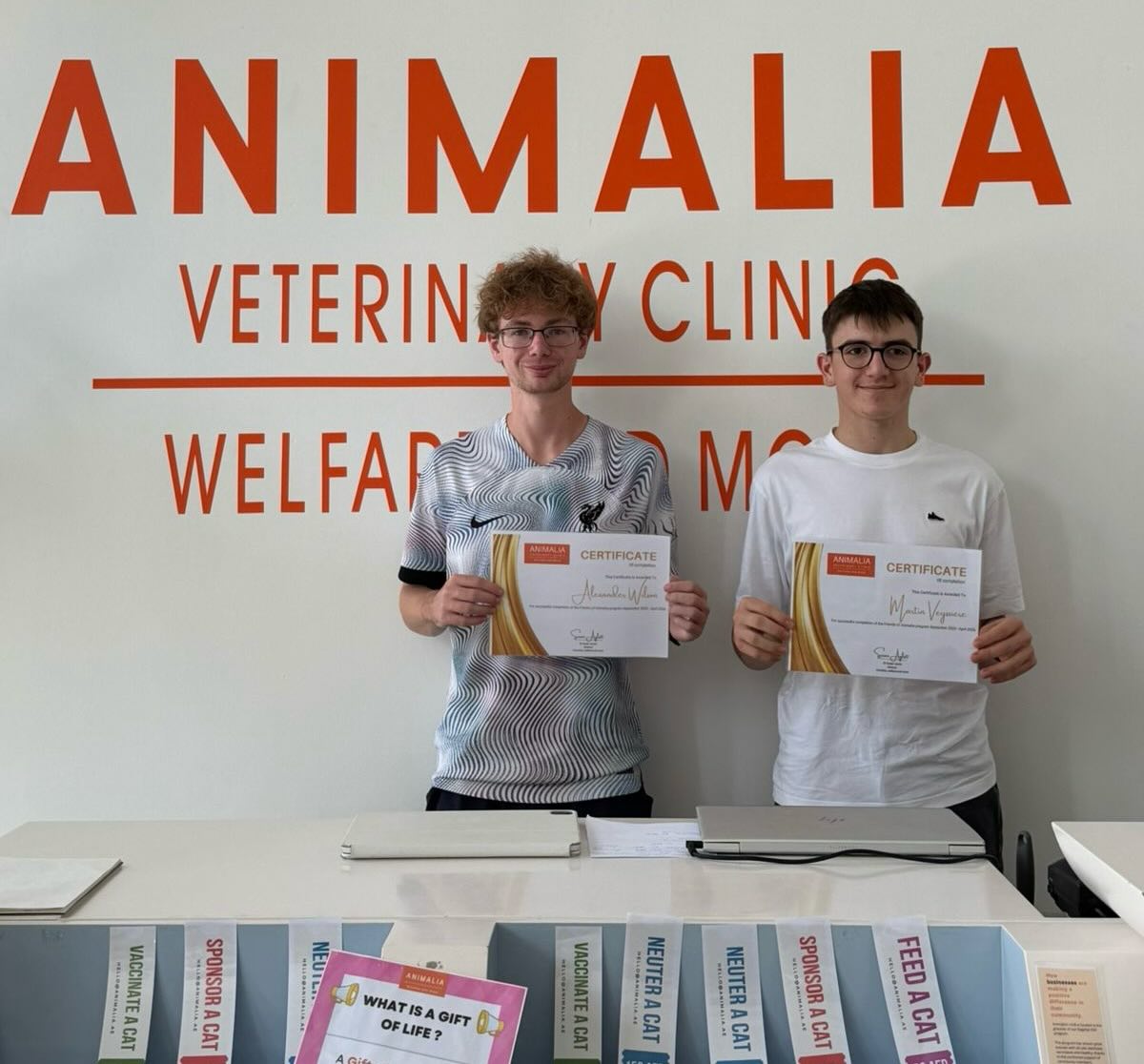 Working in conjunction with the Duke of Edinburgh’s international Award (DofE) programme we are delighted to congratulate Martin Veyssiere and Alexander Wilson on their successful completion of their intern program here at Animalia.
Not only have they shown exceptional animal welfare skills with respect and compassion they continue to inspire others and we wish them all the very best for the future.
Amazing ambassadors for a positive future.
Everyone is welcome - there is no barrier to helping animals
If you would like to learn more about our intern / school / university / business programs please get in touch on 0544424987