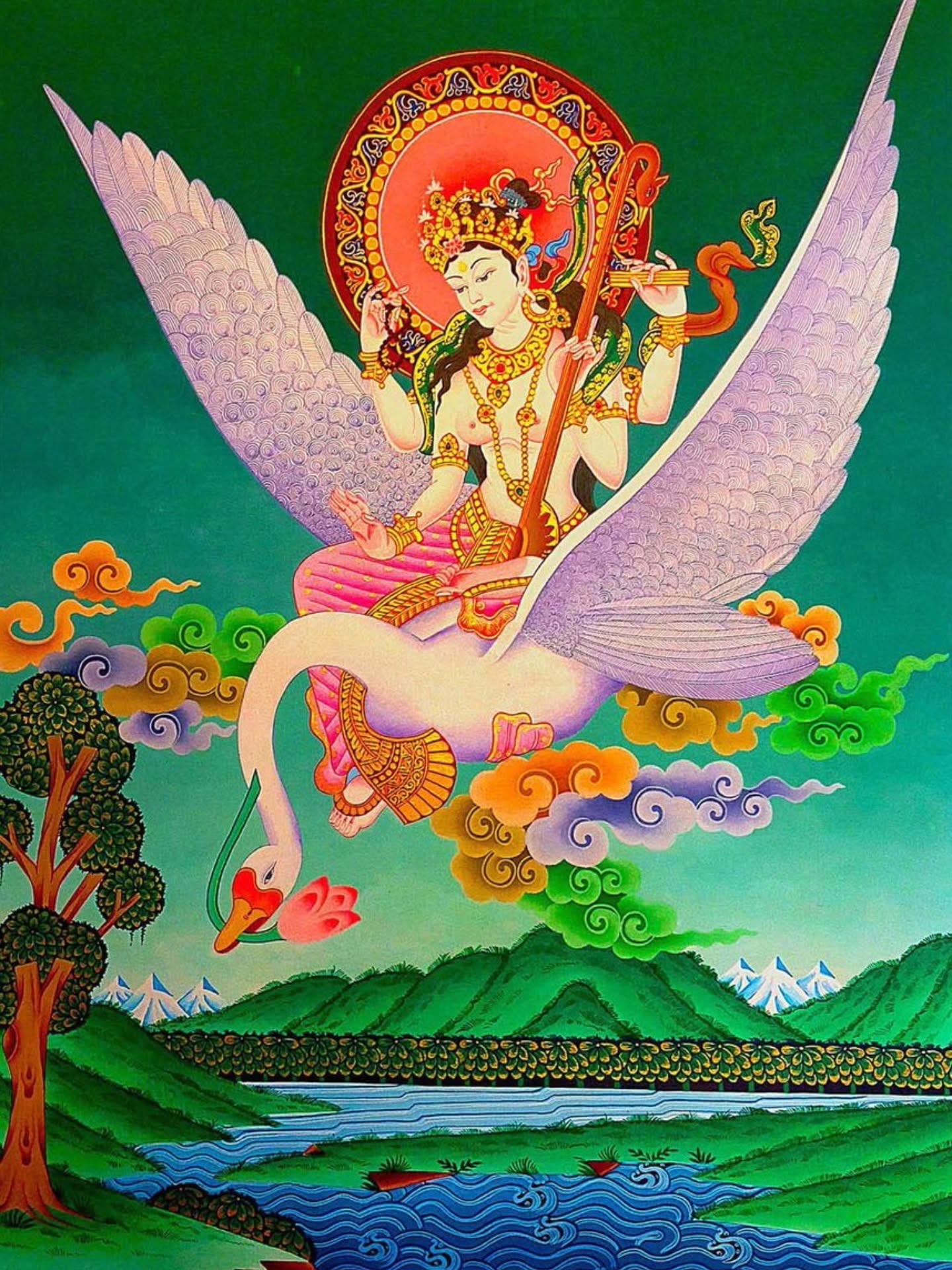 Sarasvati é a consciência intuitiva. Isso significa que sua orientação pode ser extremamente sutil. Cortejar Sarasvati é cortejar a intuição e a inspiração que surgem do interior."
○ Sally Kempton
Sarasvati é o rio silencioso da consciência reconhecendo a si mesma como sabedoria e arte. Quando a mente aquieta seu ruído, a natureza se revela!
OM Aim Sarasvatyai Namah