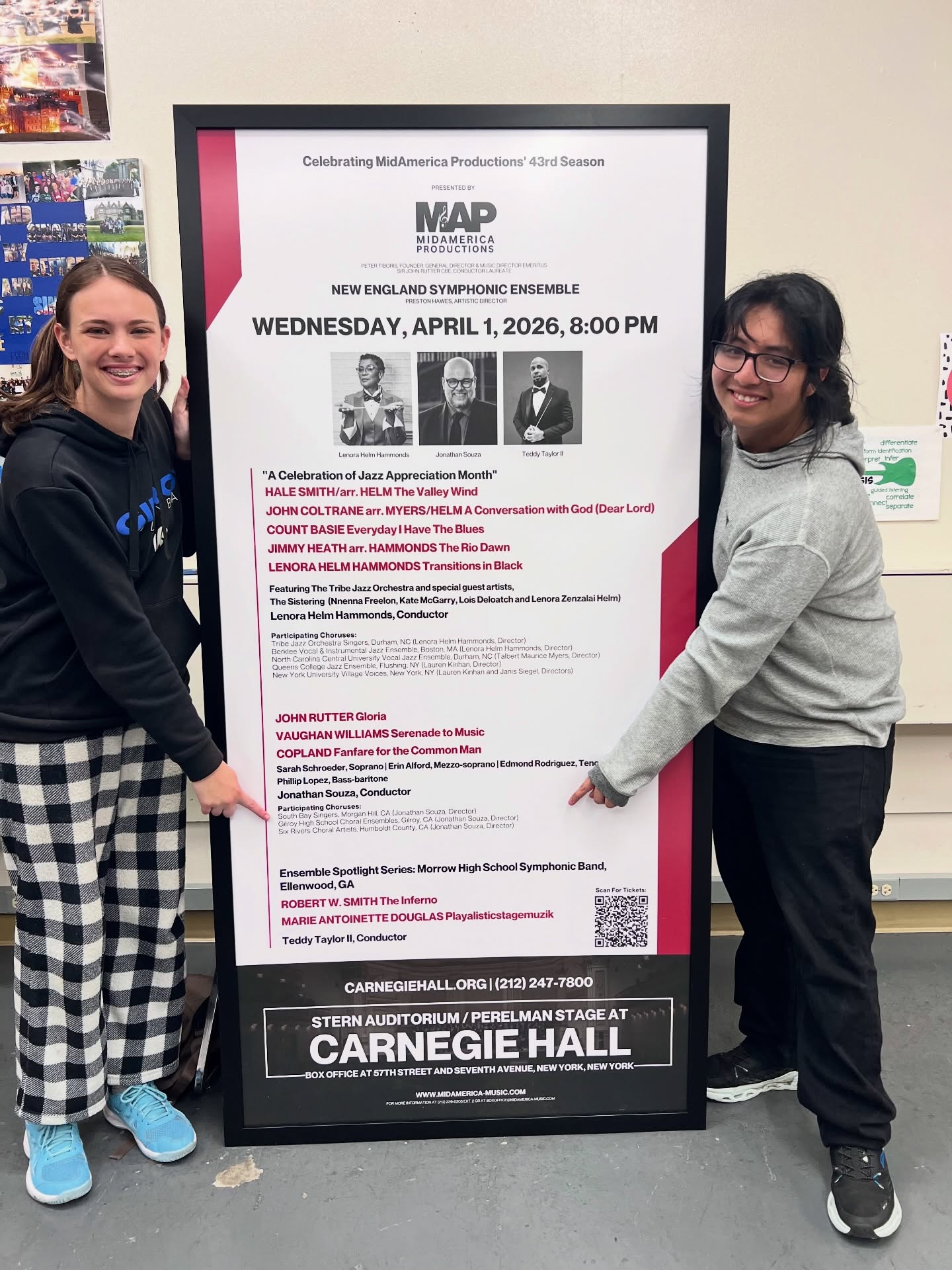 ✨We loved seeing the Carnegie Hall concert poster proudly displayed in the choir room of Gilroy High School following our April 1 performance at Carnegie Hall.
A big thank you to guest conductor Jonathan Souza and the talented students of Gilroy High School Choirs for being part of such an inspiring concert experience. Your musicianship, dedication, and energy made the evening unforgettable! 👏🎶
Wishing Jonathan and the entire program continued success for the rest of the season! We look forward to making music together again in the future! ✨
#CarnegieHall #ChoralMusic #MusicEducation #OntheMAP2026
