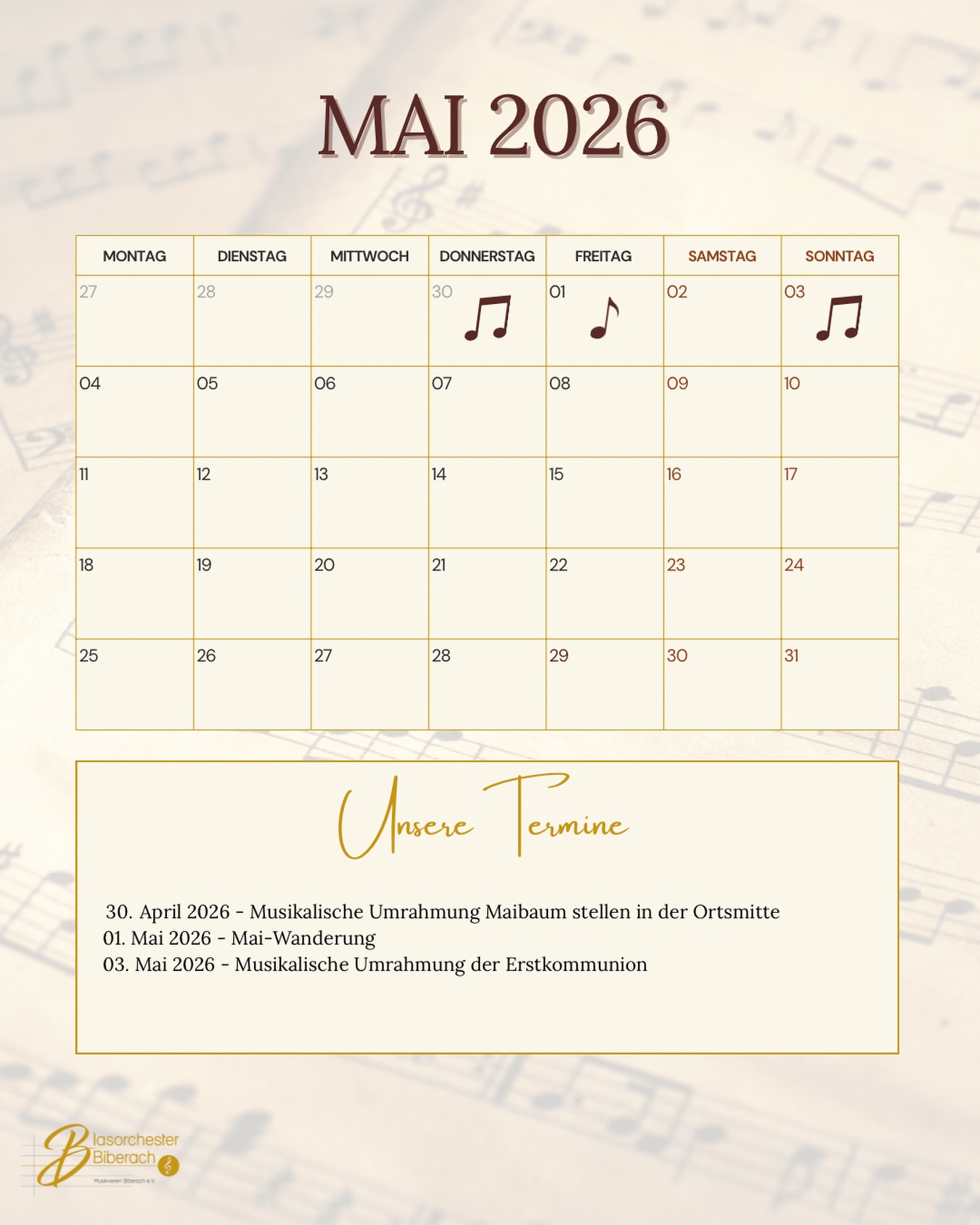 Musikalisch sind wir schon mittendrin im Mai🌼 Bei wenig offiziellen Terminen bleibt diesen Monat umso mehr Zeit zum Üben und Proben 🤭
