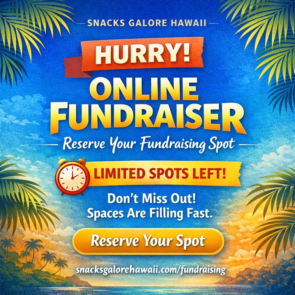 ๐ Fundraising for a cause that's close to your heart? Weโre here to help! Drop a comment below and letโs discuss how we can support your mission, whether itโs community service, events, or club activities! Your passion can lead to great things! ๐ฅณ๐ Check out https://www.snacksgalorehawaii.com/fundraising for more! #Charity #TogetherWeCan #Fundraise