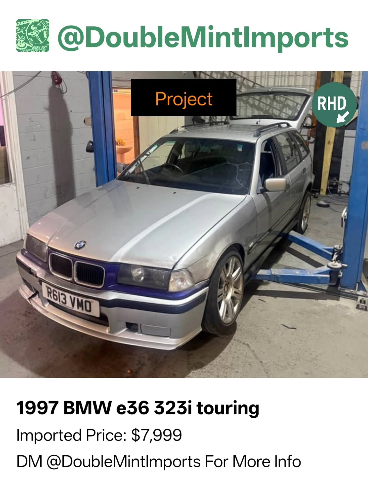 1997 BMW e36 323i touring
Shipped Price(UK to NY): $7,999
(Includes All Fees: Conversion rate to USD, Shipping, Customs, UK Taxes and Admin Fees)
Mileage: 213,000
SELLERS DESCRIPTION:
1997 BMW e36 323i touring
About this vehicle
Driven 213,000 miles
Manual transmission
Exterior color: Silver · Interior color: Black
Fuel type: Gasoline
Seller's description
I have this factory manual e36 touring for sale here with full service history up to 190k
Car will come with full years mot
Really rare to find a touring that’s this solid, only minor bubbling on the arches that wouldn’t be too bad to fix all sills and pockets are good
Car is drift ready or can easily be made into a solid oem car.
Positives -
- 5 Speed ZF Gearbox
- 3.38 Welded Diff
- Polybushed rear arms & Front lollipops
- e46 extended arms & E90 inner tie rods
- Adjustable rear camber arms
- Coilovers
- MSport bumpers & rear lights
- Chasis mounted short shifter
- Flocked Dash
Bad bits -
- Slight bubbling on rear arches
- Had a slight tap on the front end so bonnet has minor damage
- Tempramental fuel gauge & coolant temp gauge
- Sunroof doesn’t work
- Missing a few interior trims
Random Quote: "Good cars take you places, great cars take you memories."
****DM US FOR MORE INFO****
#bmw #e36 #323i #e36touring #rhd