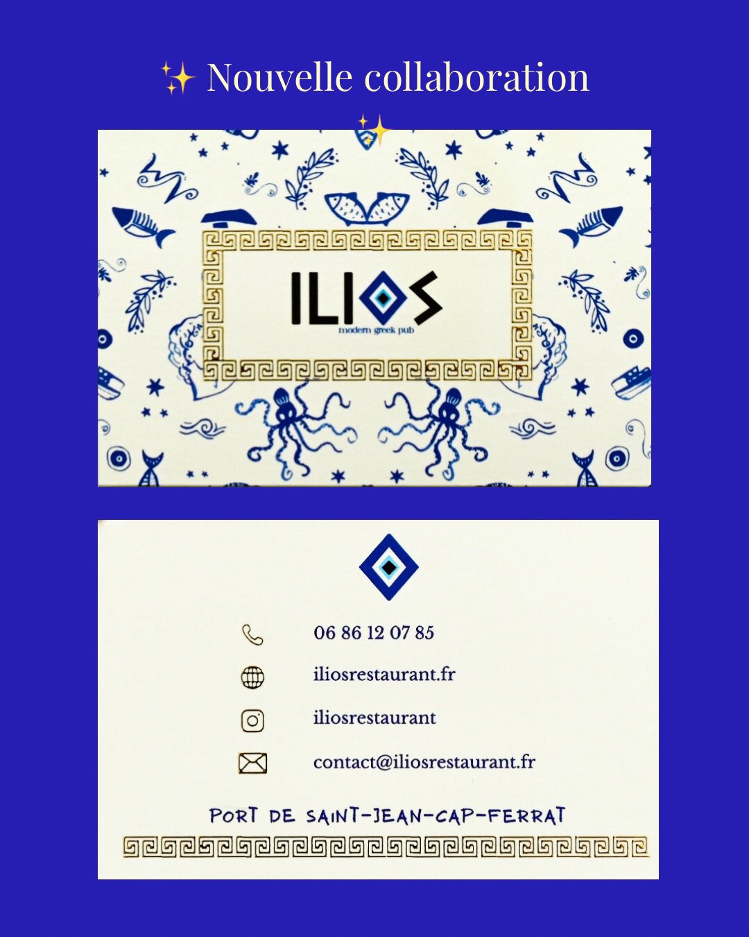 Nouvelle escale pour mes créations…venez découvrir mon univers artistique chez ILIOS - un lieu de vie inspirant sur le Port de Saint-Jean-Cap-Ferrat!#saintjeancapferrat #iliosrestaurant #artcollaboration #frenchrivieraart #artcontemporainfrançais