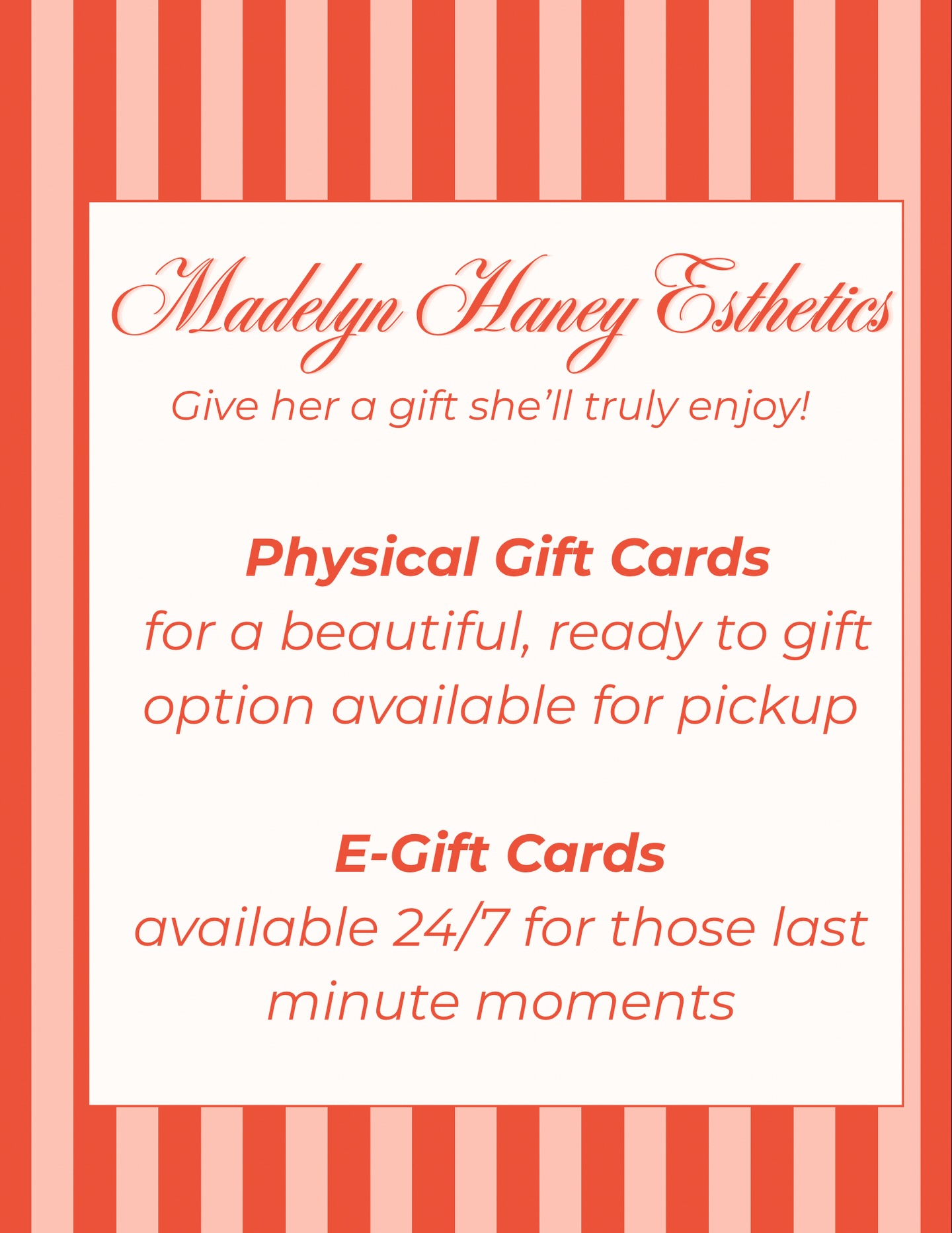 The easiest way to make her feel truly taken care of
Gift cards are available for Mother’s Day
You can text, call, or DM to arrange pick up of a physical gift card or purchase an e gift card anytime through my website
A little moment for her to have a well deserved pamper and feel like herself again ❤️