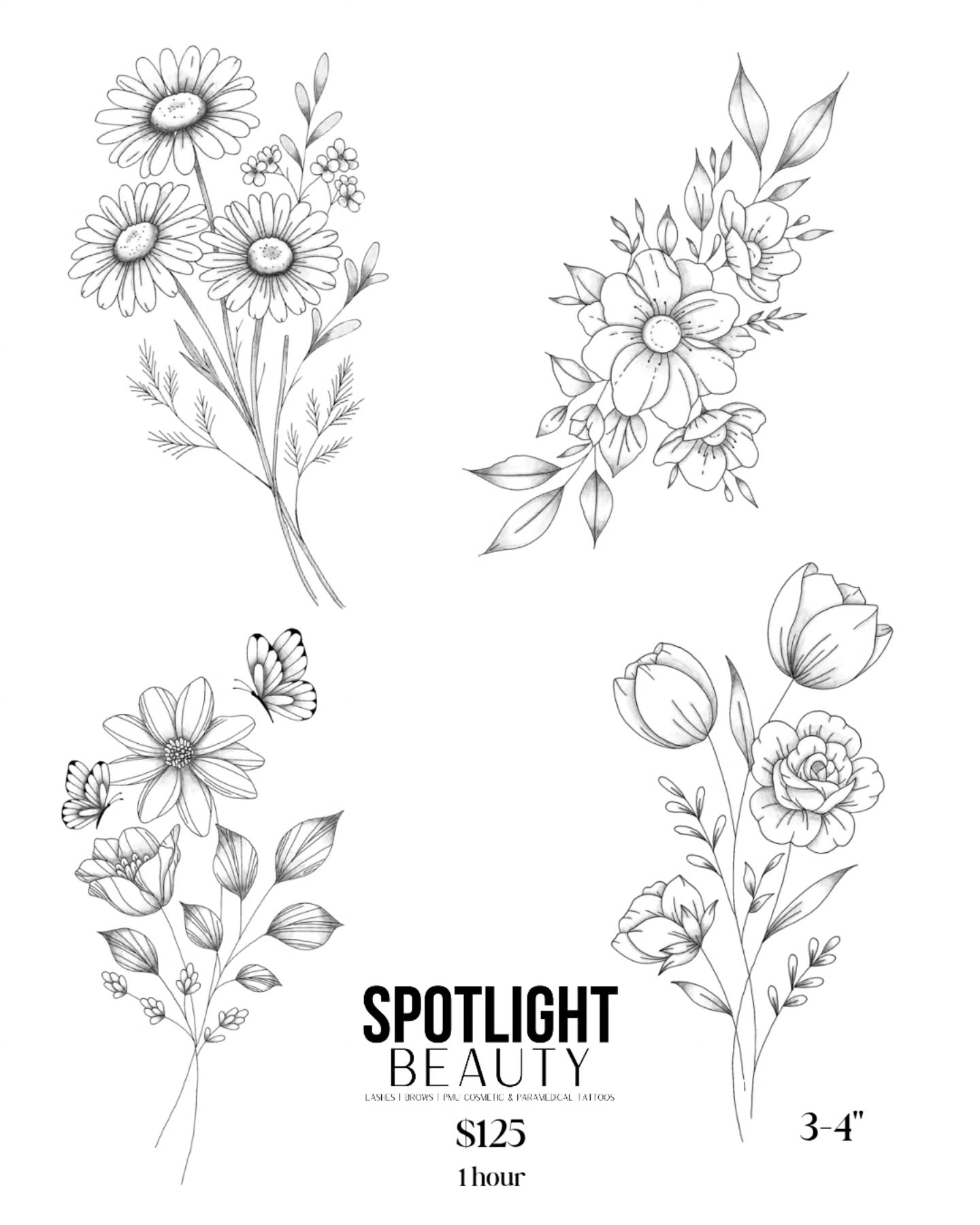 Probably our last flash drop before I'm on mat leave!
For any of these flowers, please choose the "Custom 1 hour" tattoo appointment spot! ๐ธ๐ป๐ท