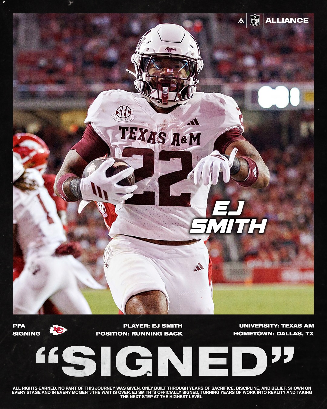@therealejsmith has signed with the Chiefs!
#ChiefsKingdom
