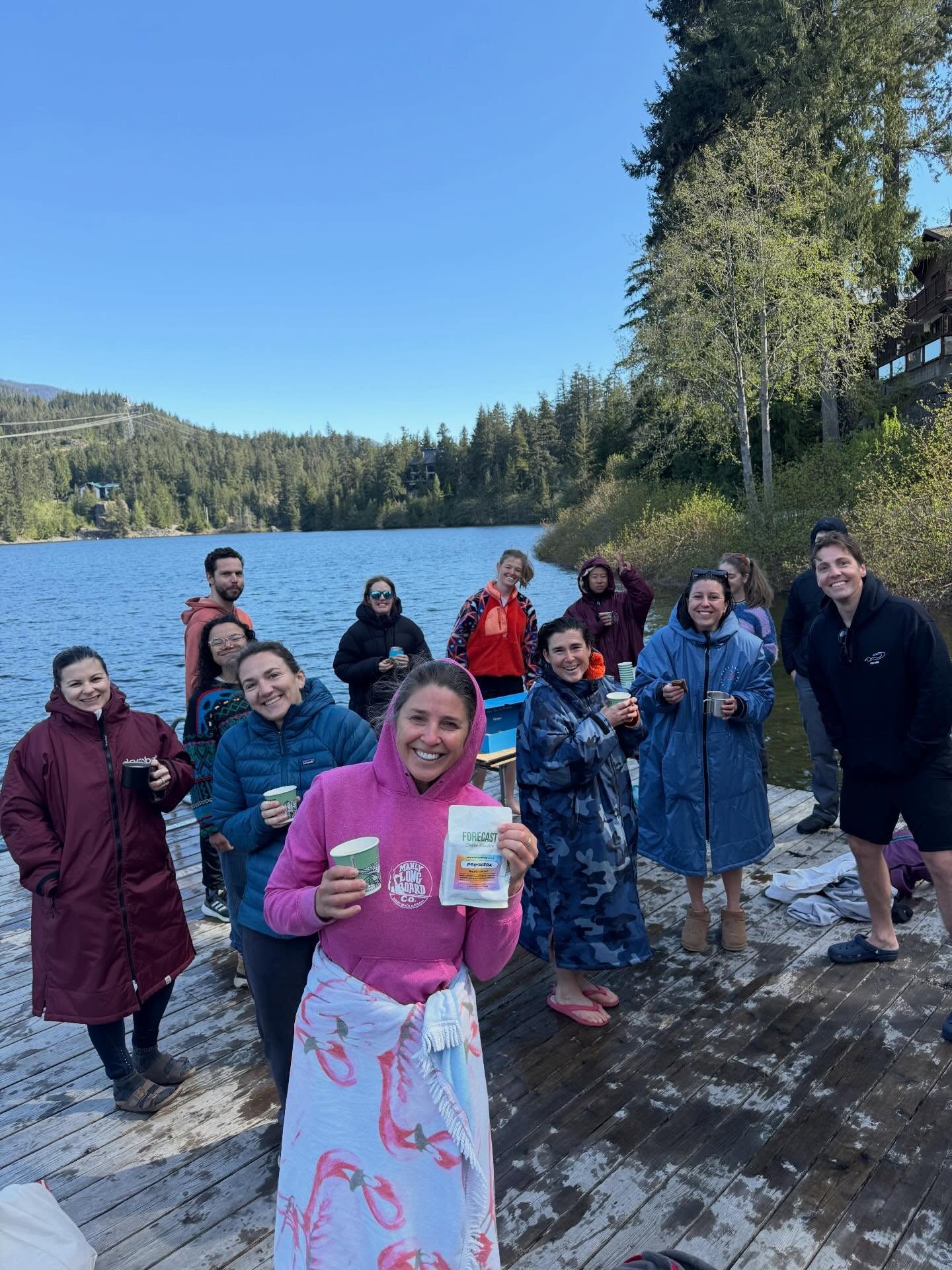 30 Day cold plunge challenge with @wedipwhistler beautiful day! And I won a prize from @forecastcoffee.ca for guessing the water temperature 10.5 Getting closer to lake swimming season 🙌 thank you Laura for bringing community together like this.