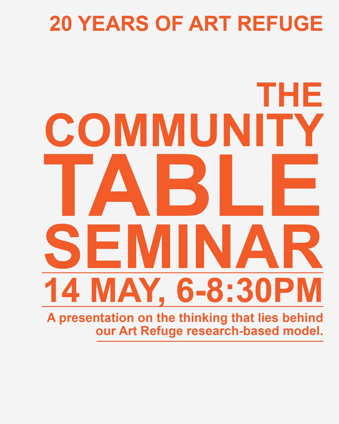 ***THE COMMUNITY TABLE SEMINAR***
14 May, 6- 8:30pm
@yorktonworkshops
1-3, Yorkton St
London, E2 8NH
Please sign up for our PUBLIC SEMINAR, which will introduce The Community Table research-based model of practice. It will begin with Dr Miriam Usiskin leading a presentation on the thinking that lies behind this Art Refuge model, alongside Bobby Lloyd & Naomi Press. There will be the chance to sit around The Community Table & try out our materials in the gallery setting.
Since 2015, our core programmes have taken place on either side of the English Channel in southern England and northern France through which we have developed our research-based model of practice The Community Table which is gaining widespread interest.
This seminar will be of particular interest to artists, arts practitioners, arts therapists, humanitarian workers, community and museum educators, & people who work in the field of mental health and psychosocial support.
Booking via Eventbrite is required for this paid event. Spaces are limited & there are a few left.
For more info & to book, please click on the link in our Linktree.
……….
***EXHIBITION***
13-16 May, 12-6pm
When you sign up for the seminar, you will also be able to see our 20th Anniversary exhibition as a UK charity. This will include photos, maps, films, images & objects from across our work, from its beginnings to the present day.
***THE COMMUNITY TABLE WORKSHOP***
14 May - 16 May, 2-4pm
For other options, you are welcome to join us at The Community Table set up in the gallery, for opportunities to try out materials & media with members of our team of art therapists and artists, & experience one of our key art therapy practices. No booking is required and you are welcome to drop-in or stay for the whole workshop.
………..
Please sign up for our newsletters and find our Donate page via our Linktree too!
PLEASE SAVE THE DATES, & share with friends, family & colleagues.
With our heartfelt thanks to everyone who has supported the charity over the years and made Art Refuge’s vital work possible, enabling us to reach this milestone together.
#seminar #anniversaryexhibition #artrefuge #hackney #togetherwithrefugees🧡