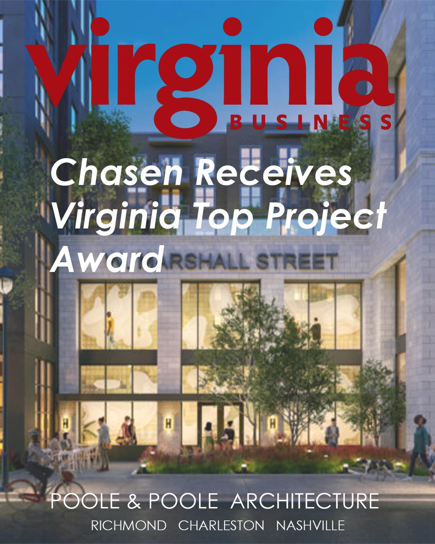 Virginia Business has named Chasen as a 2026 Top Project in its inaugural Virginia Top Projects & Real Estate Deals awards program, recognizing outstanding building and construction projects across the commonwealth and highlighting excellence in design, execution and impact within Virginia’s built environment.
“Chasen stands out for the quality and execution demonstrated throughout the project,” said Richard Foster, associate publisher and editor of Virginia Business. “It reflects the coordination, attention to detail and expertise required to successfully deliver a project of this scale.”