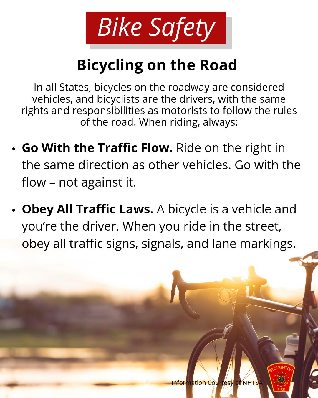 Today is Bike to School Day. Please remember these road rules as you bike to school.
#SFD #biketoschool #bikesafety