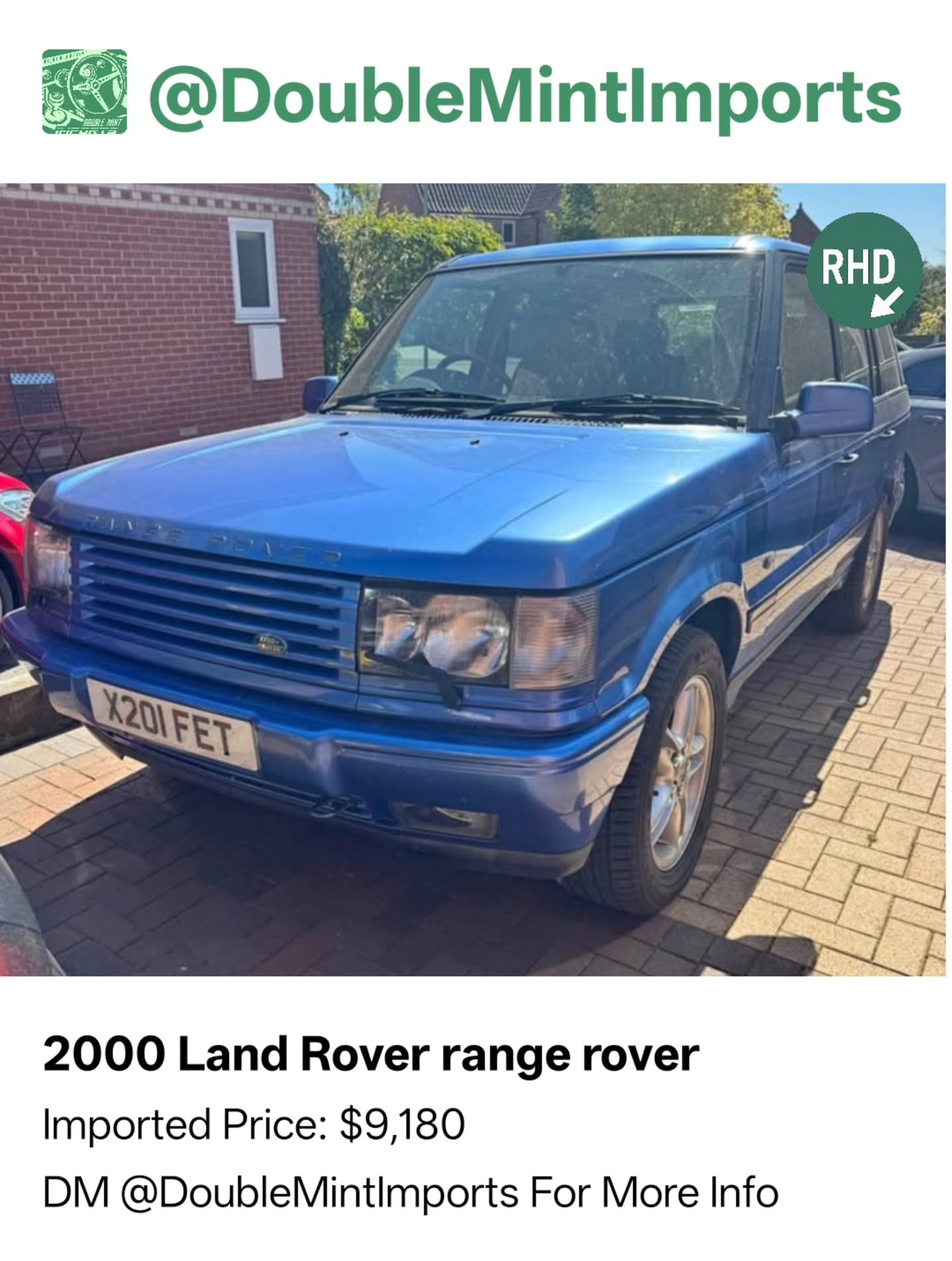 SOLD: 2000 Land Rover range rover
Shipped Price(UK to NY): $9,180
(Includes All Fees: Conversion rate to USD, Shipping, Customs, UK Taxes and Admin Fees)
Mileage: 100,000
SELLERS DESCRIPTION:
2000 Land Rover range rover 4.6
About this vehicle
Driven 100,000 miles
Automatic transmission
Exterior color: Blue · Interior color: Off_white
Fuel type: Gasoline
Seller's description
Range Rover 4.6 petrol HSE auto , drives well needs few bits to finish, very good condition for 26 year old car
Random Quote: "In the end, it’s all about the journey."
****DM US FOR MORE INFO****
#land #rover #range #listed #about
