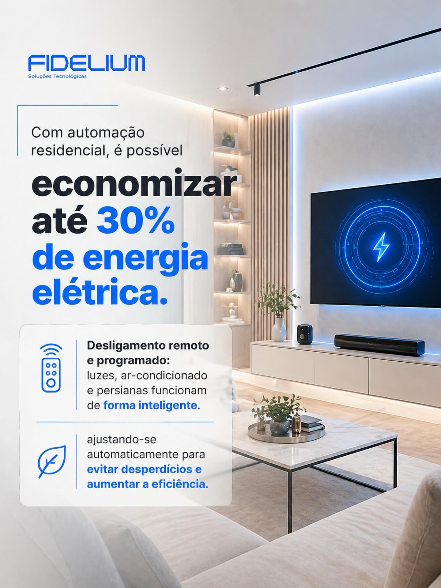 Imagine chegar em casa e tudo já estar do jeito que você gosta. Luz, temperatura, conforto… tudo no automático.
E o melhor: economizando até 30% de energia.
Com a Fidelium, tecnologia não é luxo, é qualidade de vida. Solicite um orçamento no link da bio!