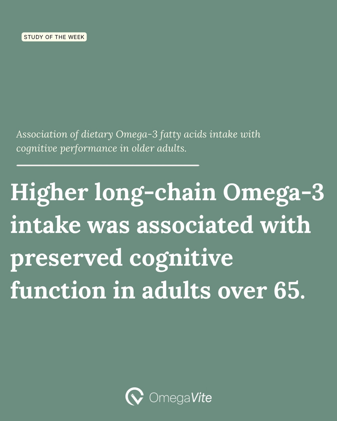📖 A recent review examined the association between dietary long-chain Omega-3 intake and cognitive performance in adults over 65.
Key finding: higher long-chain Omega-3 intake was associated with preserved cognitive function in adults over 65.
Clinical implication: for patients presenting with early cognitive complaints, adequate long-chain n-3 intake remains one of the more evidence-supported, low-risk interventions in our toolkit.
Full citations and additional research live on our blog at omegavite.com/blog.