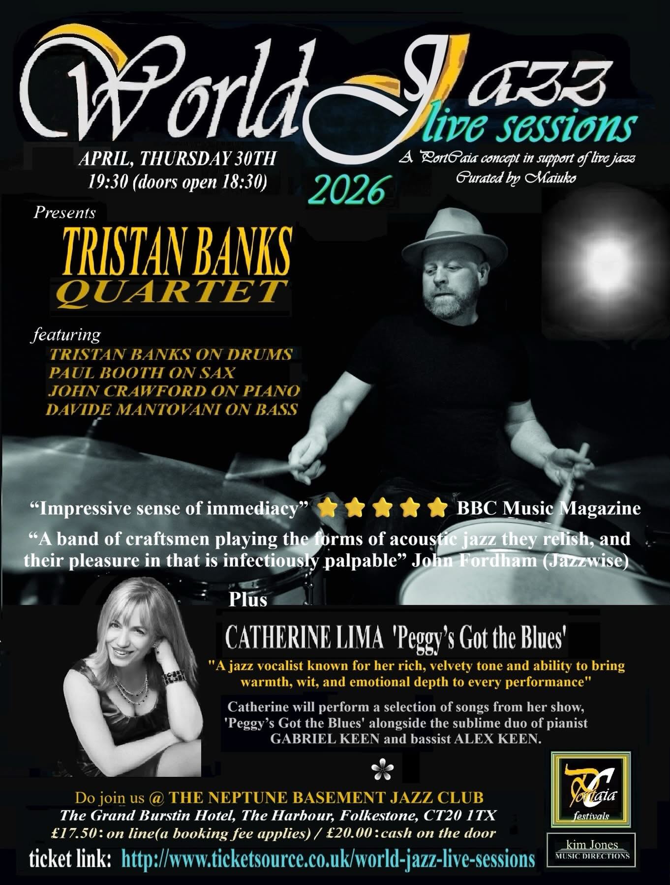 Looking forward to playing this Thursday, International Jazz Day @intljazzday at World Jazz Live in Folkestone. Playing original music from my album “View From Above” and some new music too.
@paulboothmusic sax
@johncrawfordpiano piano
@davidemantovanibass bass
Get tickets 🎟️ https://www.ticketsource.com/world-jazz-live-sessions/w-j-l-s-2026-tristan-banks-quartet-featuring-paul-booth-opening-catherine-lima-trio/e-lozbgg
#jazzuk #music #folkstoneharbour
