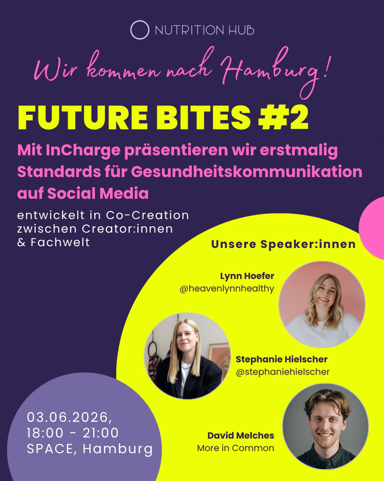 📍Future Bites #2 kommt nach Hamburg!
Am 03. Juni 2026 laden wir euch zum Launch der InCharge-Charta ein – und damit zu einem Abend über die Zukunft von Gesundheitskommunikation auf Social Media.
Mit InCharge entsteht aktuell erstmals ein gemeinsamer Standard für verantwortungsvolle Gesundheitskommunikation auf Social Media, entwickelt in einem Co-Creation-Prozess zwischen Content Creator:innen und Fachwelt.
Gemeinsam diskutieren wir:
→ warum es neue Standards für digitale Gesundheitskommunikation braucht
→ wie sich Ernährungskommunikation durch Social Media und KI verändert
→ und wie fundierte Inhalte sichtbar bleiben können
Mit Perspektiven aus Forschung, Social Media & Praxis:
✨ Lynn Hoefer (@heavenlynnhealthy)
✨ Stephanie Hielscher (@stephaniehielscher)
✨ David Melches (More in Common)
Beim Event treffen Erfahrungen aus Content Creation, Wissenschaft, Kommunikation und gesellschaftlicher Forschung aufeinander. Gemeinsam diskutieren wir, wie verantwortungsvolle Gesundheitskommunikation auf Social Media heute gelingen kann.
Du möchtest dabei sein?
📍 SPACE Hamburg - @nextmedia.hh
🕒 03.06.2026 · 18:00–21:00 Uhr
👉 Die Anmeldung ist kostenlos. Link in Bio.
