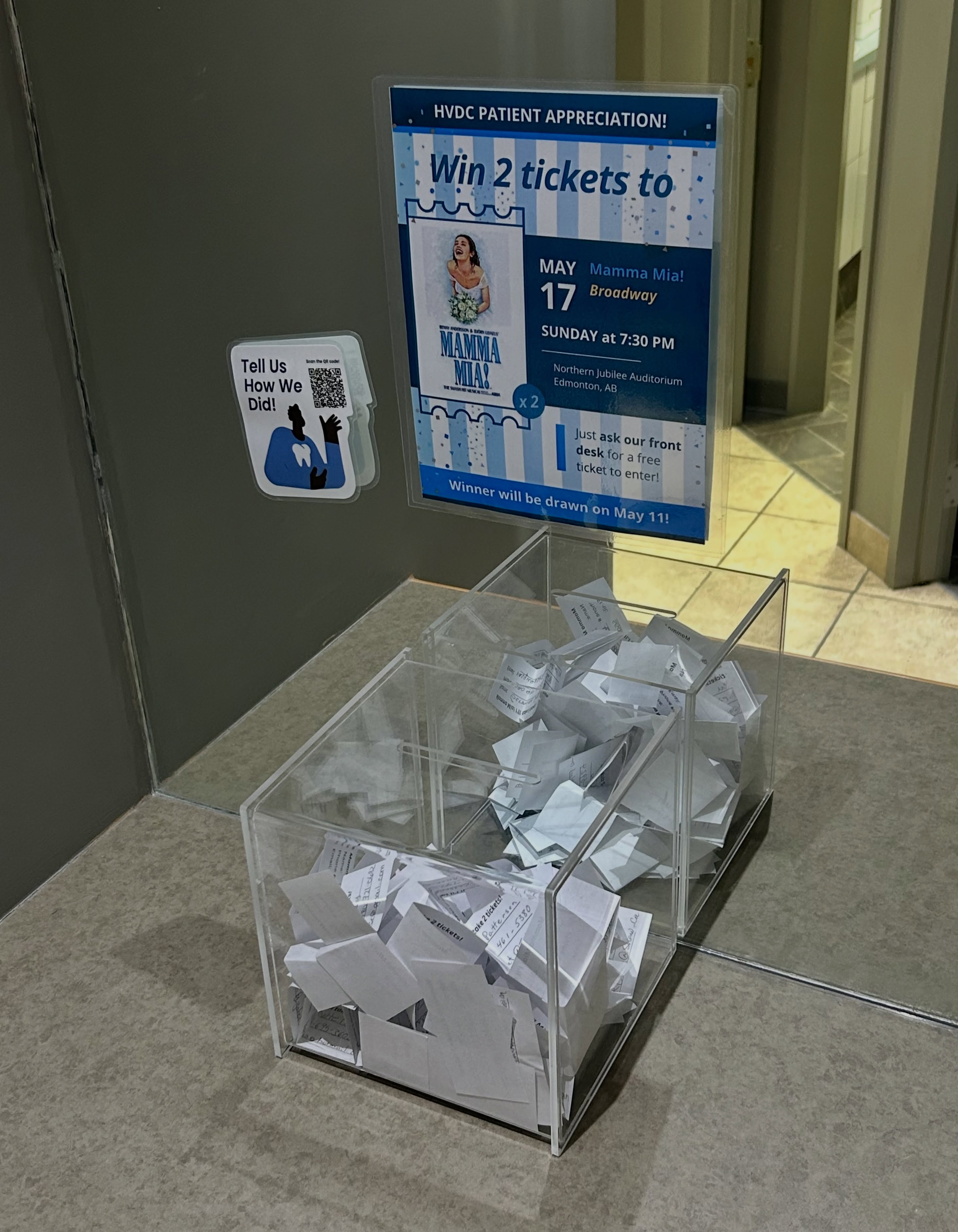 ✨📣 Our patient appreciation draw is filling up! Just book your appointment with us and we’ll give you your ticket to enter when your appointment ends. Ask us how you can get an extra entry too ;)
Winner will be drawn on May 11 before 4PM. Don’t miss out on entering!
#hvdc #yegdental
