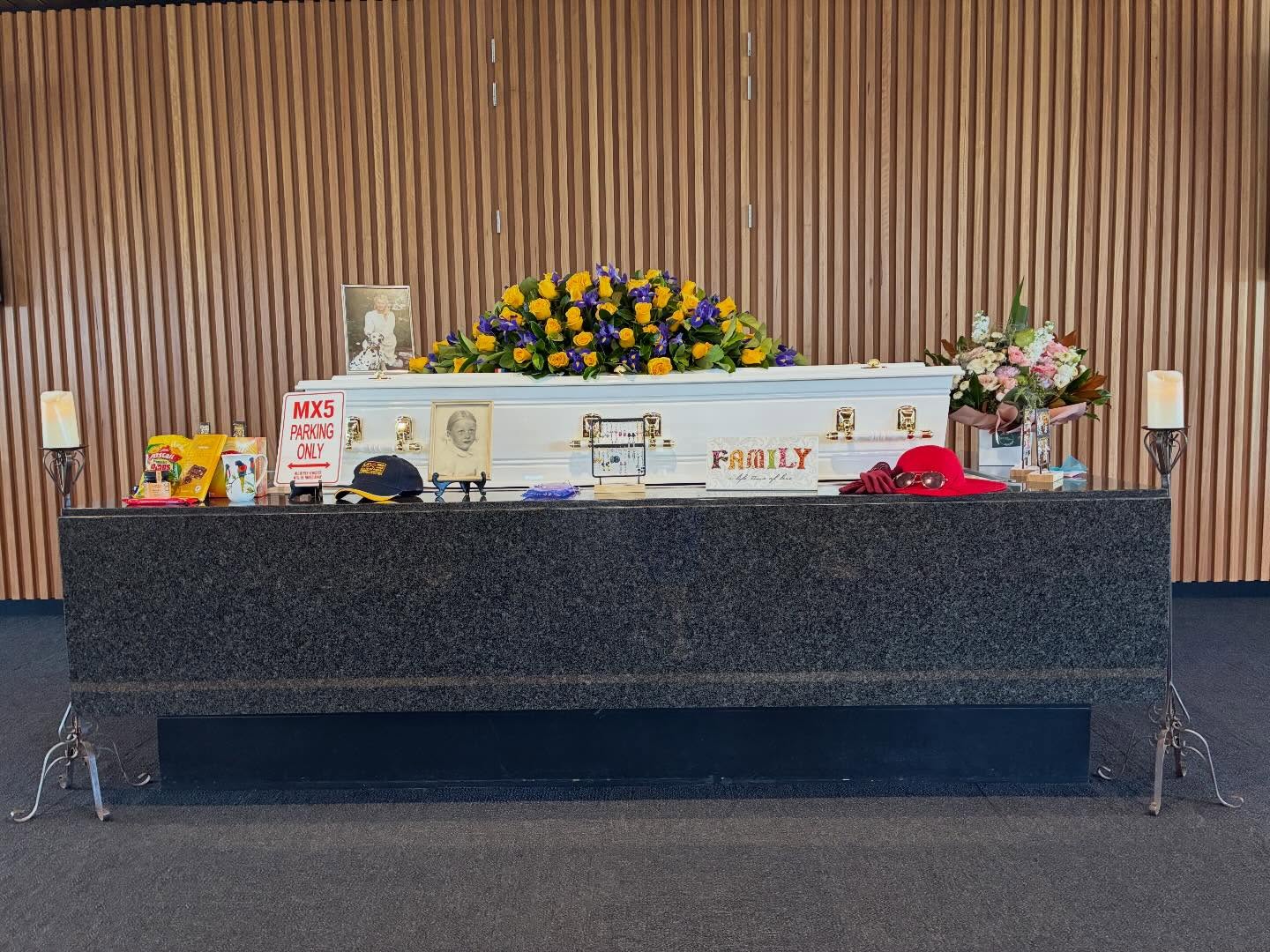 Last weekβs farewell for a much loved mum and friend was filled with special touches. In her retirement, she started making and selling earrings and so in amongst the symbols around her coffin were racks of her creations. Family and friends were invited to take a pair, wear them often and think of the wonderful lady who had made them. A perfect reflection of this special lady.
The family led the procession to the wake in her beloved MX5 and a fantastic convey followed!
The best funerals are personalised π₯°