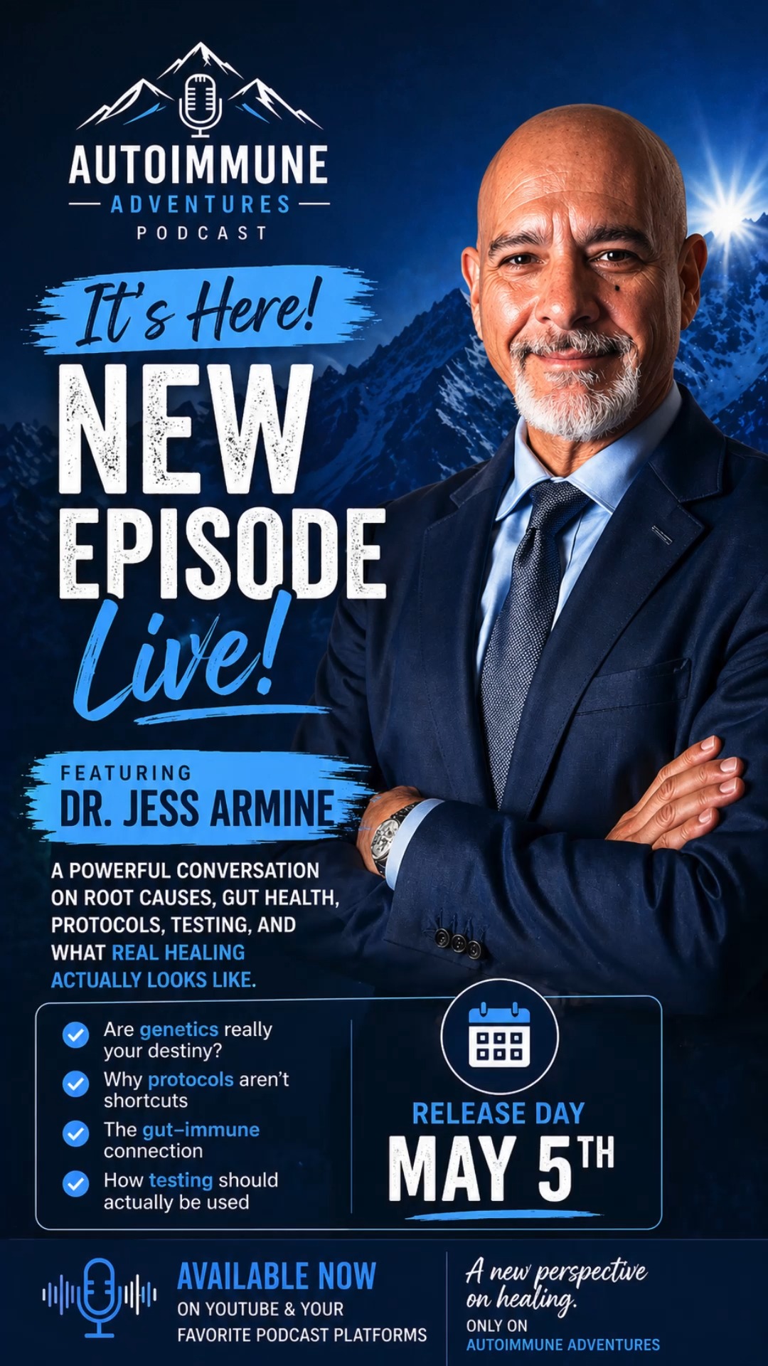 🎉 NEW EPISODE OUT NOW 🎉
In this episode of Autoimmune Adventures, we sit down with Dr. Jess to explore a new way of understanding chronic illness and autoimmune disease.
We cover:
– Are genetics really your destiny?
– Why protocols don’t create lasting healing
– The connection between gut health and autoimmune conditions
– What testing should (and shouldn’t) be used for
Watch now and join us on the journey.
#AutoimmuneAdventures #DrJess #PodcastRelease #NewEpisode #ChronicIllness #AutoimmuneDisease #HealingJourney #FunctionalMedicine #WellnessPodcast #NowLive