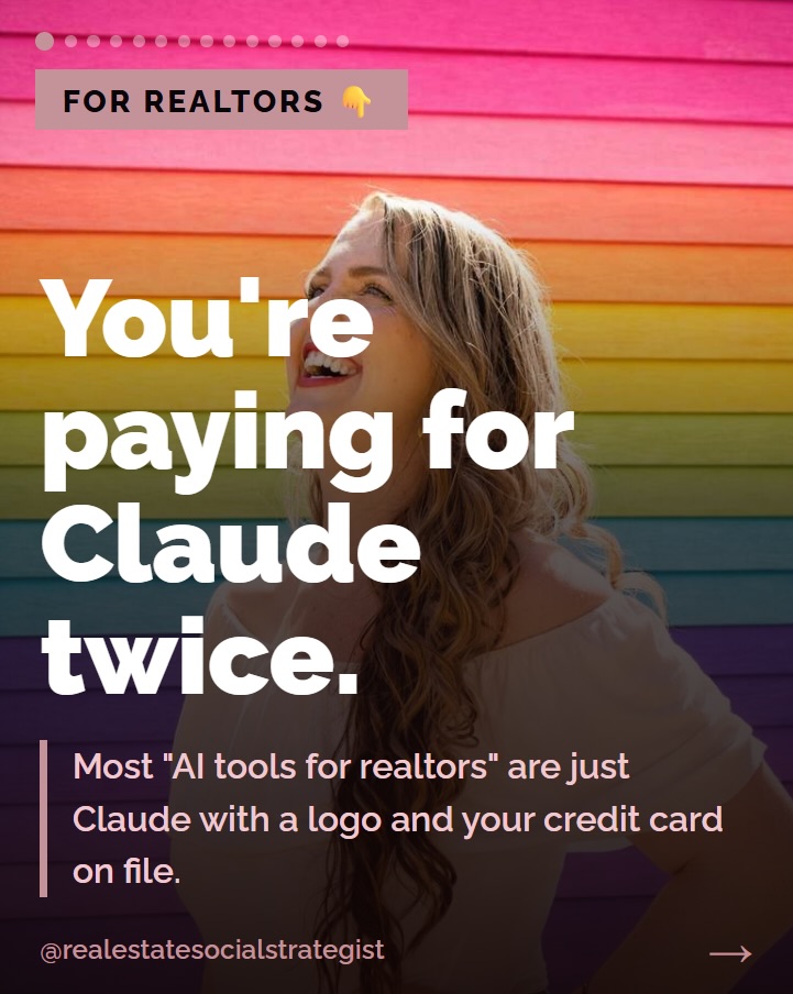 Realtors: 💬 Comment CLAUDE and I’ll send you my webinar link — we literally open Claude together, build your prompts, and you leave with it working.
You’ve been paying for Claude twice and didn’t even know it. 😭
Swipe → I broke down every “AI tool for realtors” that’s actually just Claude with a prettier login screen and your card on file.
The tools actually worth it. The ones robbing you. A free prompt to test any app before you pay for it. AND the brand new Meta tool nobody’s talking about.
💬 Comment CLAUDE and I’ll send you my webinar link — we literally open Claude together, build your prompts, and you leave with it working.
No tech skills needed. Promise. 🔖 Save this before your next renewal.