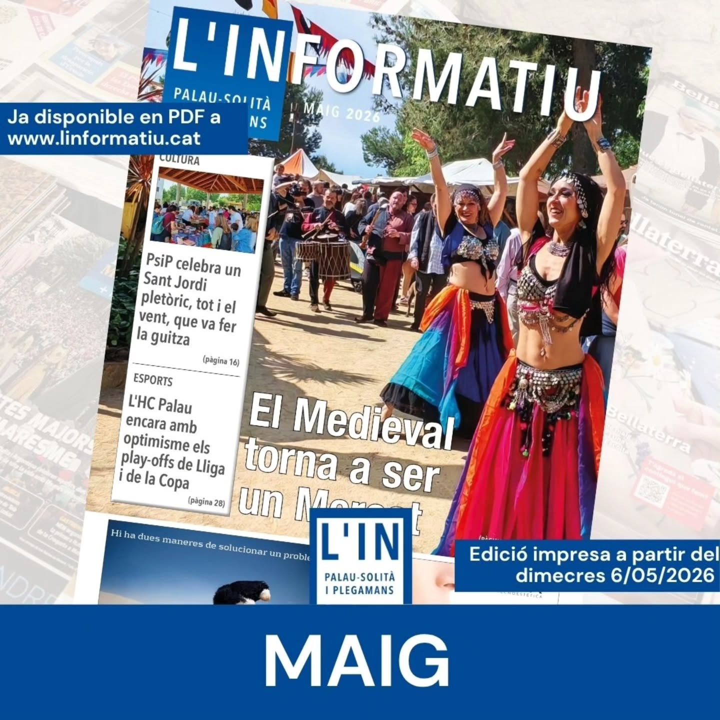 MAIG. Ja podeu llegir el número de maig en PDF a la web www.linformatiu.cat Per fullejar l'edició impresa haureu d'esperar fins al dimecres 6. Disculpeu el retard. Mentrestant, aquí teniu un resum dels continguts principals:
L'ENTREVISTA
💬 Liam Arjona, lluitador preofessional d'MMA: "Tot el que és competir és experiència però és quan perds quan aprens".
SECCIONS
🗣️ Patrimoni. Quan la història es crema, per Pere Farnés
🗣️ 300 euros, l'article de Jaume Pérez Barrachina
🗣️ Ensenyament. L'educació financera.
ACTUALITAT
📰Civisme, cures i una nova regidoria en el ple municipal d'abril
📰 Comissats 15 gossos en una finca en estat d'abandonament
📰 Sant Jordi amb el vent de cara
📰 Jaume Ventura presenta 'Temps era temps V'
📰 Obert el termini per demanar subvencions per a entitats
📰 Un grup de joves palauencs presenta la 1a edició del FAR, Festival d'Art de Riera
📰 Un gòspel espectacular tanca la Festa del Roser d'enguany
📰 L'HC Palau encara amb il·lusió els play-offs de Lliga i Copa
📰 Oscar Sànchez, campió de billar
📰 Meritxell Llargués, premiada a la Gala Nacional de l'Esport
📰 El Mercat Medieval recupera esplendor
#Palausolitaiplegamans #PsiP @ajpalauplegamans @ercpalau @pscpalau @juntsperpalausolitaiplegamans
@fockinliam @perefarnes @josep_farag @barrachina66 @albertplaza @escola_marinada_de_palau @policiapsip @flors_i_plantes_silvia @festivalartriera @estadal.del.roser.de.plegamans @hcpalau @mystica_fitmodel @jordi.ruanooficial @latornaanimacions @oscarssanchezpool
