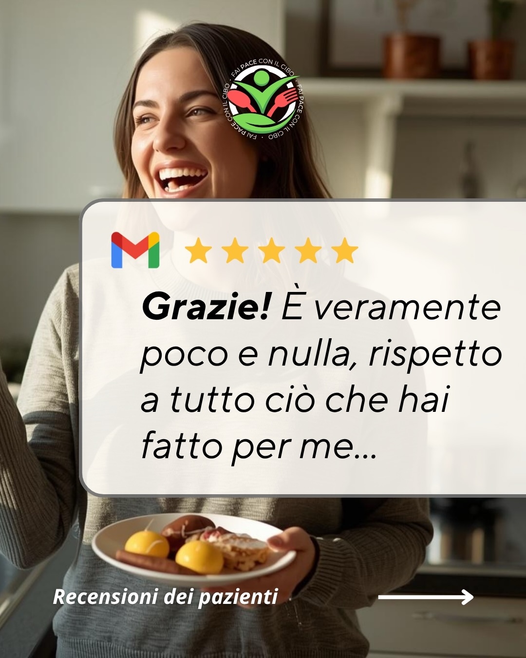 «Ti abbraccio. Ci vediamo al prossimo controllo!» Quando una paziente chiude così il messaggio, capisco che il percorso non è solo “dieta”, ma una relazione fatta di fiducia, ascolto e continuità nel tempo.
Per lei il controllo non è un esame da superare, ma un appuntamento con sé stessa: non perché “deve raggiungere chissà quale obiettivo”, ma perché sa che può sempre migliorare, un passo alla volta, senza fretta e senza ansia di prestazione.
Il grazie più bello non è per i chili persi, ma per aver ritrovato la serenità con il cibo, grazie ad una strategia cucita addosso e la sensazione di non essere più sola in questo percorso. 🫂
Fare pace con il cibo significa proprio questo: trasformare il percorso nutrizionale da parentesi momentanea, a stile di vita. Sapendo che c’è sempre qualcuno dall’altra parte pronto a sostenerti. 💚
#matteopace #biologonutrizionista #faipaceconilcibo #recensioni #pazienti