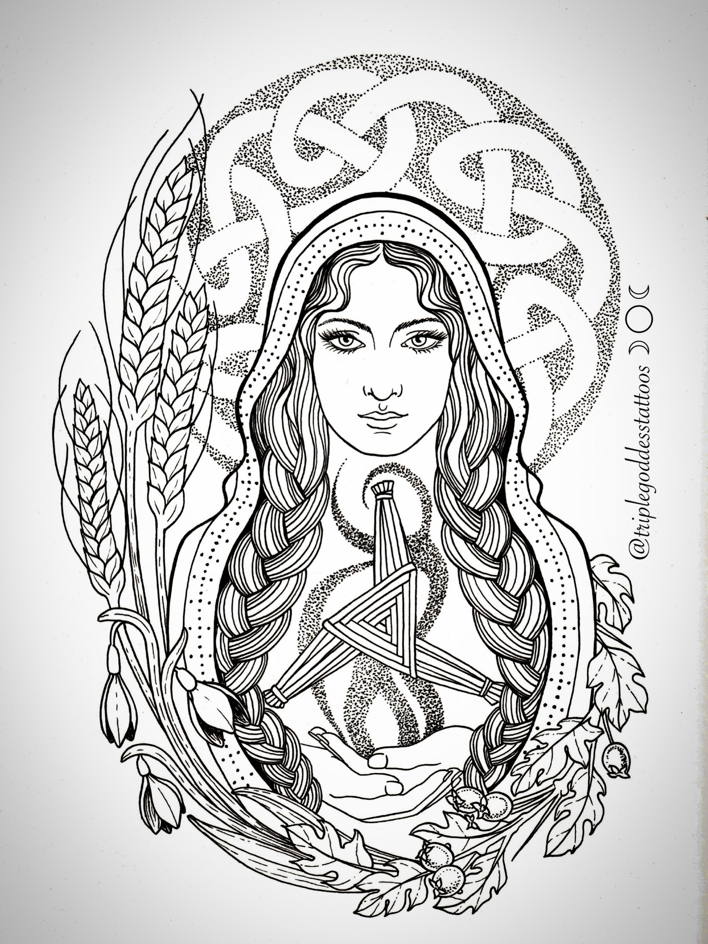 Wishing you a beautiful and peaceful Beltane, Beannachtaí Beltane!
-
These pieces of art, I originally created for tattoos on a wonderful client, are of the light and the dark opposite times of the year, as told through Irish myth. The goddess Brigid and the goddess of winter the Cailleach, represent those two sides of the seasons, which we are in the middle of now. :)
-
I show these two pieces, alongside a few more of my mythology collection at @hivegallery in DTLA for the month of may. Opening tomorrow, may 2.
-
#triplegoddesstattoos #irishmythology #celticknot #irishartist #paganart